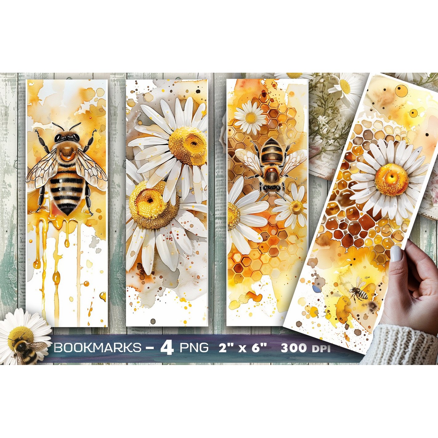 Bees and flowers bookmark, Bee bookmark, daisies bookmark (2)