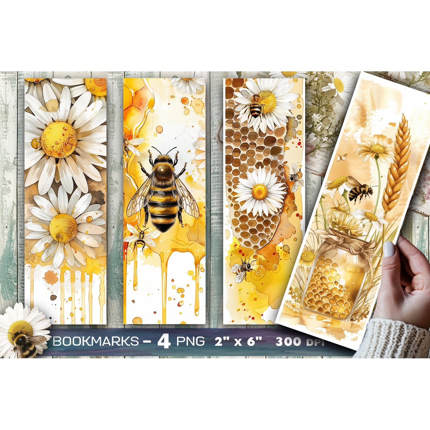 Bees and flowers bookmark, Bee bookmark, daisies bookmark (3)