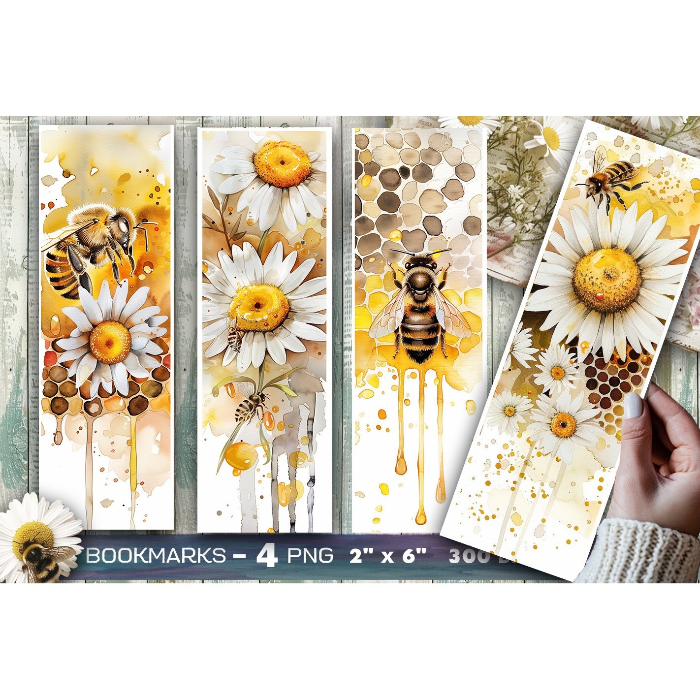 Bees and flowers bookmark, Bee bookmark, daisies bookmark (4)