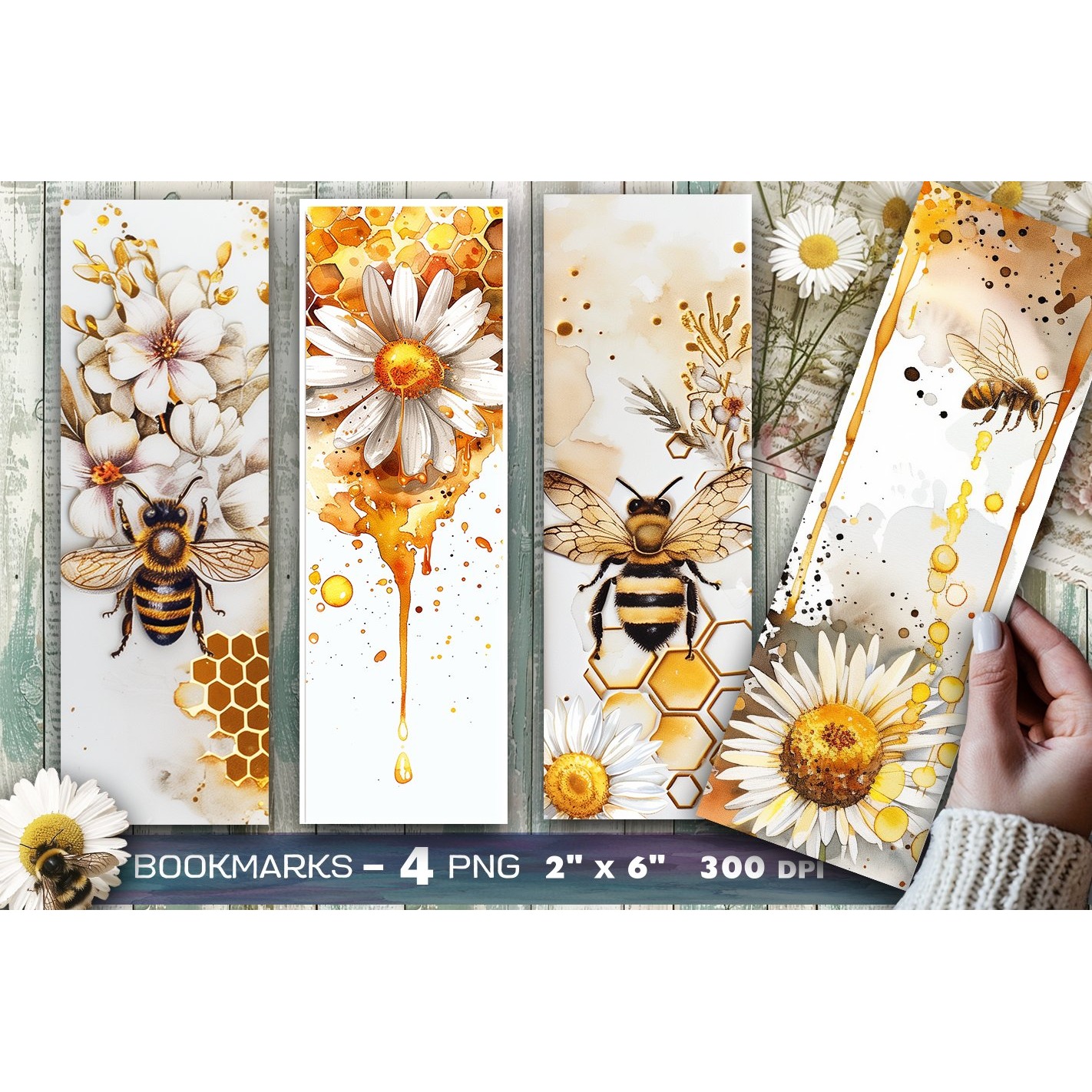Bees and flowers bookmark, Bee bookmark, daisies bookmark (5)
