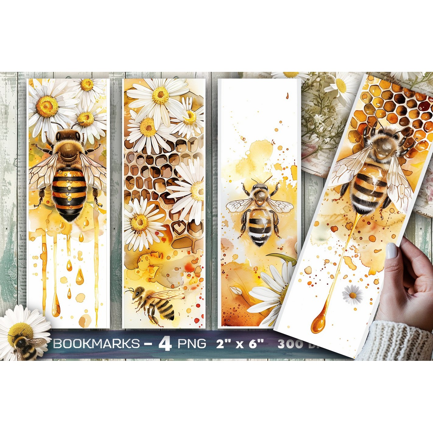 Bees and flowers bookmark, Bee bookmark, daisies bookmark (6)