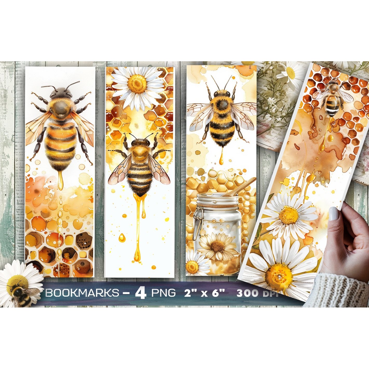 Bees and flowers bookmark, Bee bookmark, daisies bookmark (7)