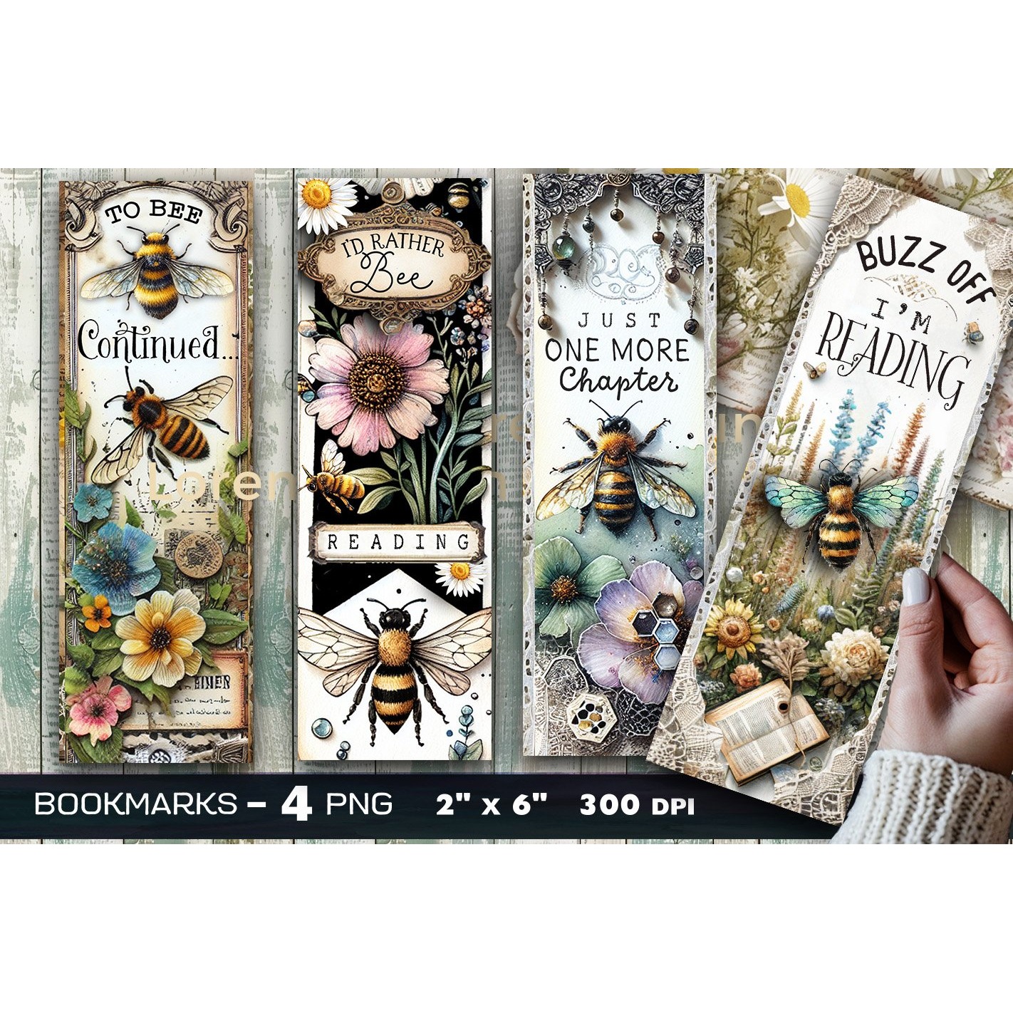 Bees and flowers bookmark, Bee bookmark, lace vintage bee (2)