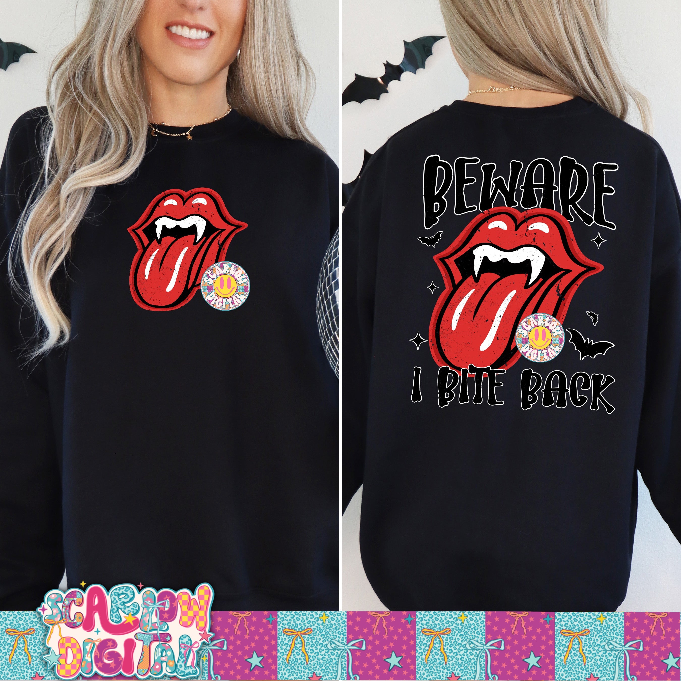 Beware I Bite Back Front and Back PNG Digital Design Bundle 3