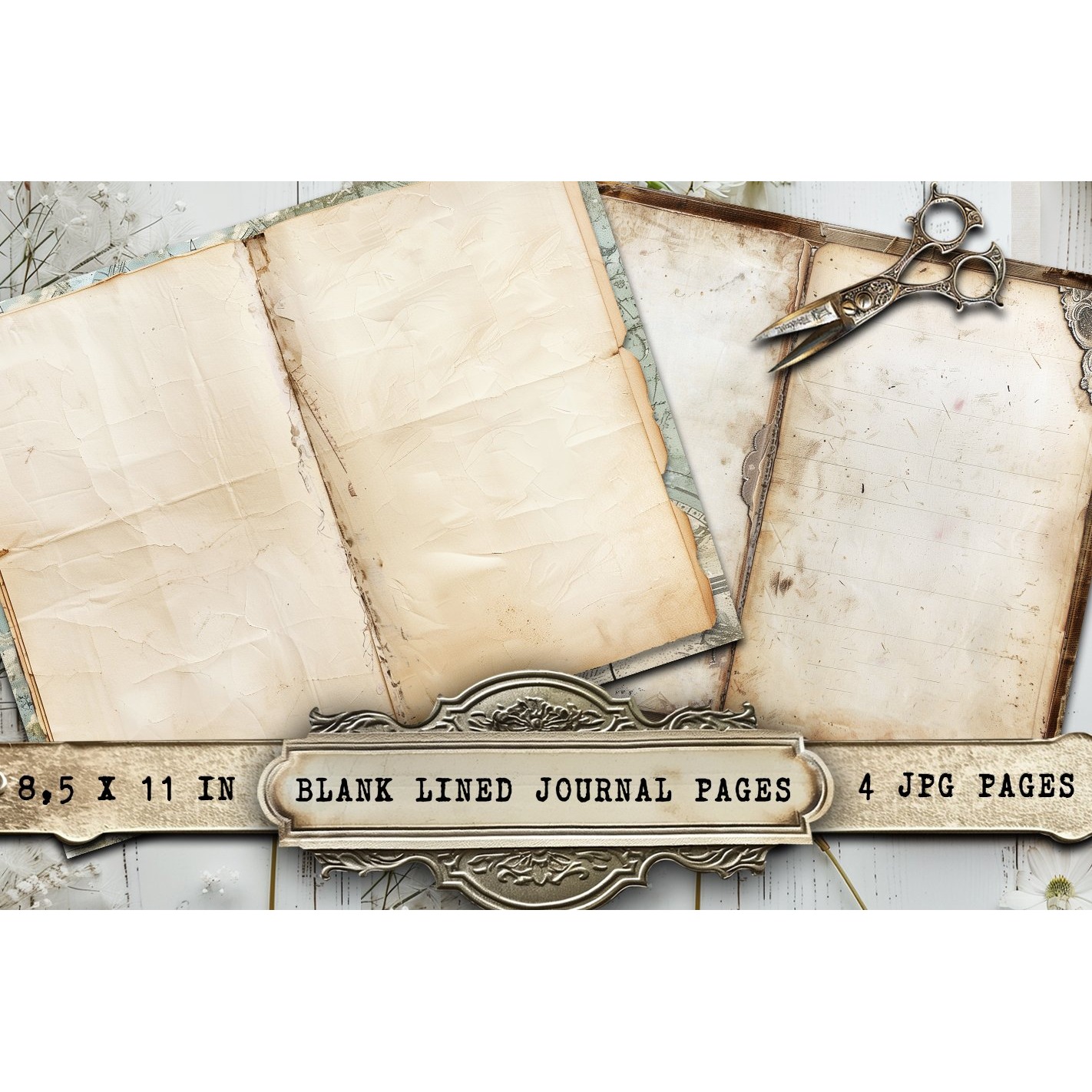 Blank Lined Journal Pages, 4 Junk Journal Papers 2
