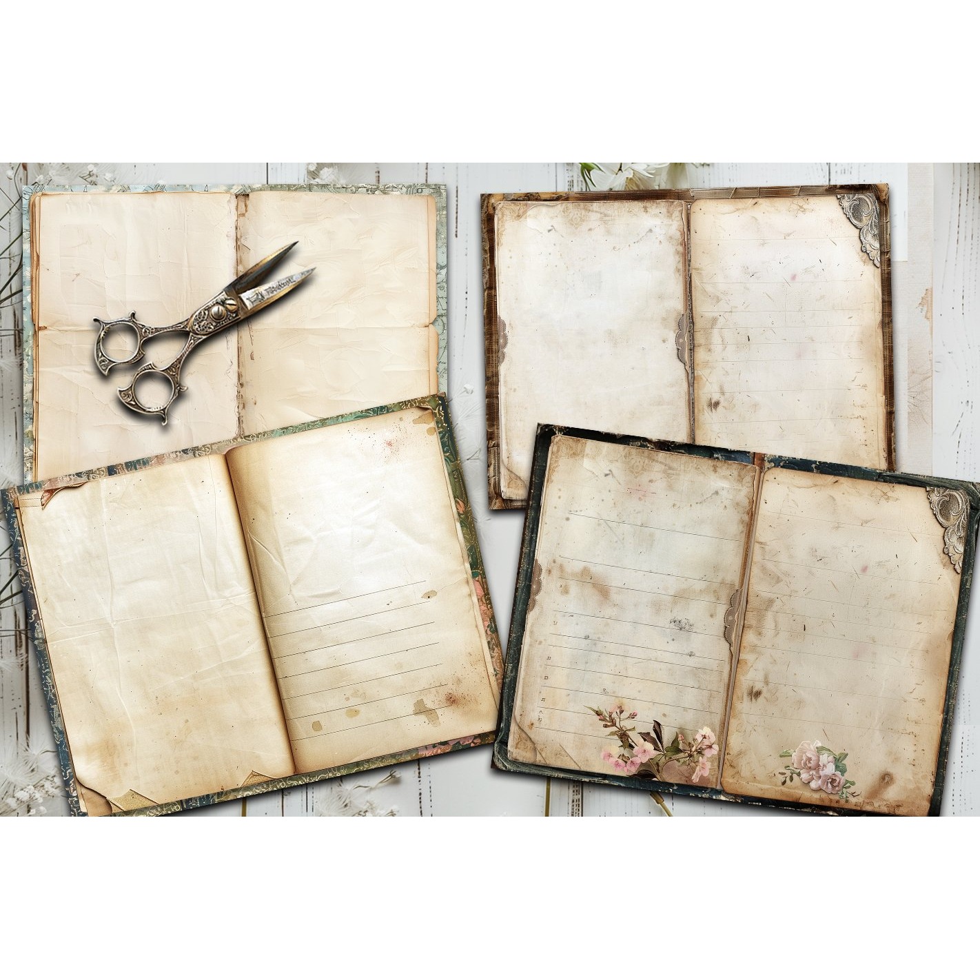 Blank Lined Journal Pages, 4 Junk Journal Papers 3