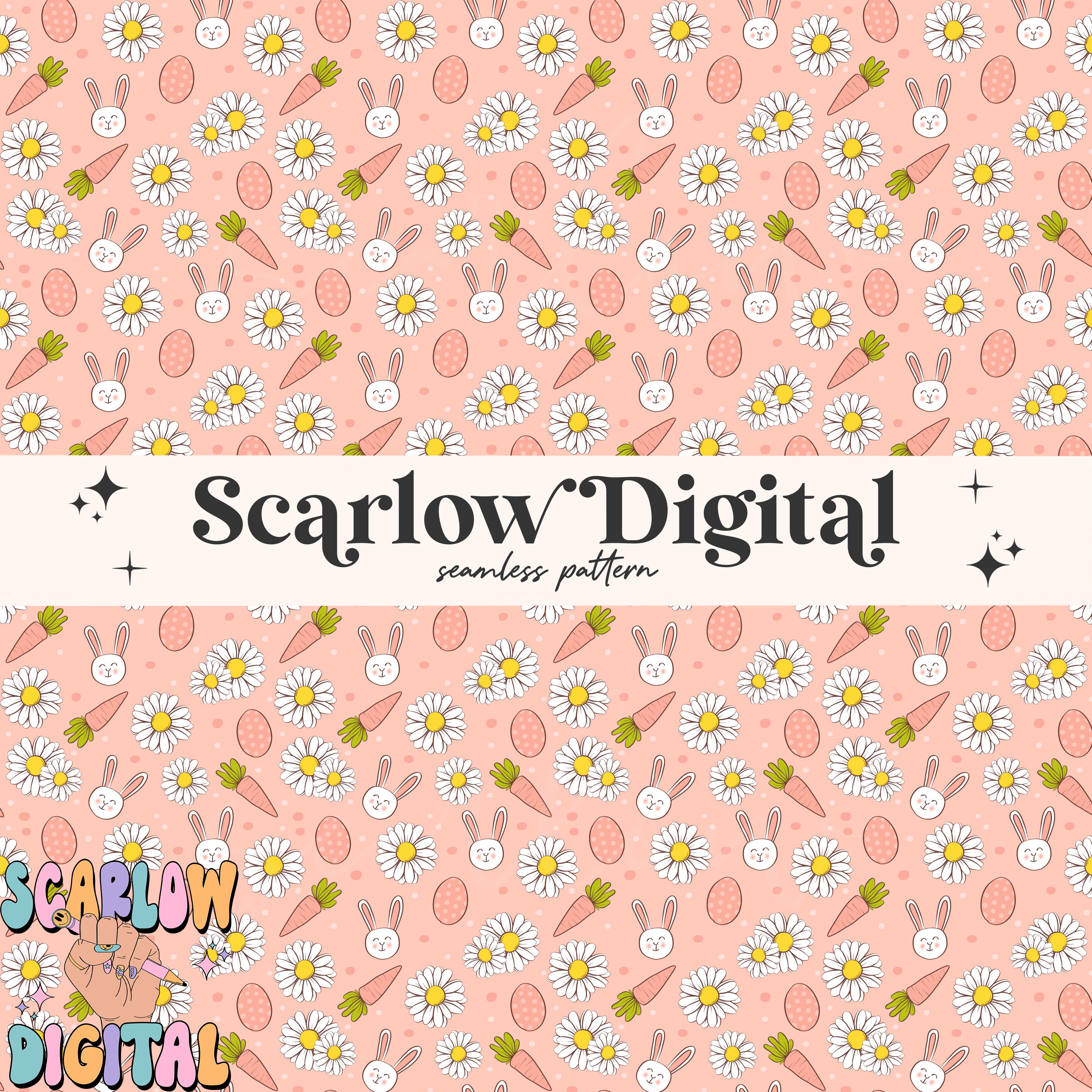 Boho Easter Seamless Pattern Digital Design Download, carrots seamless pattern, floral seamless pattern, easter bunny seamless pattern 3