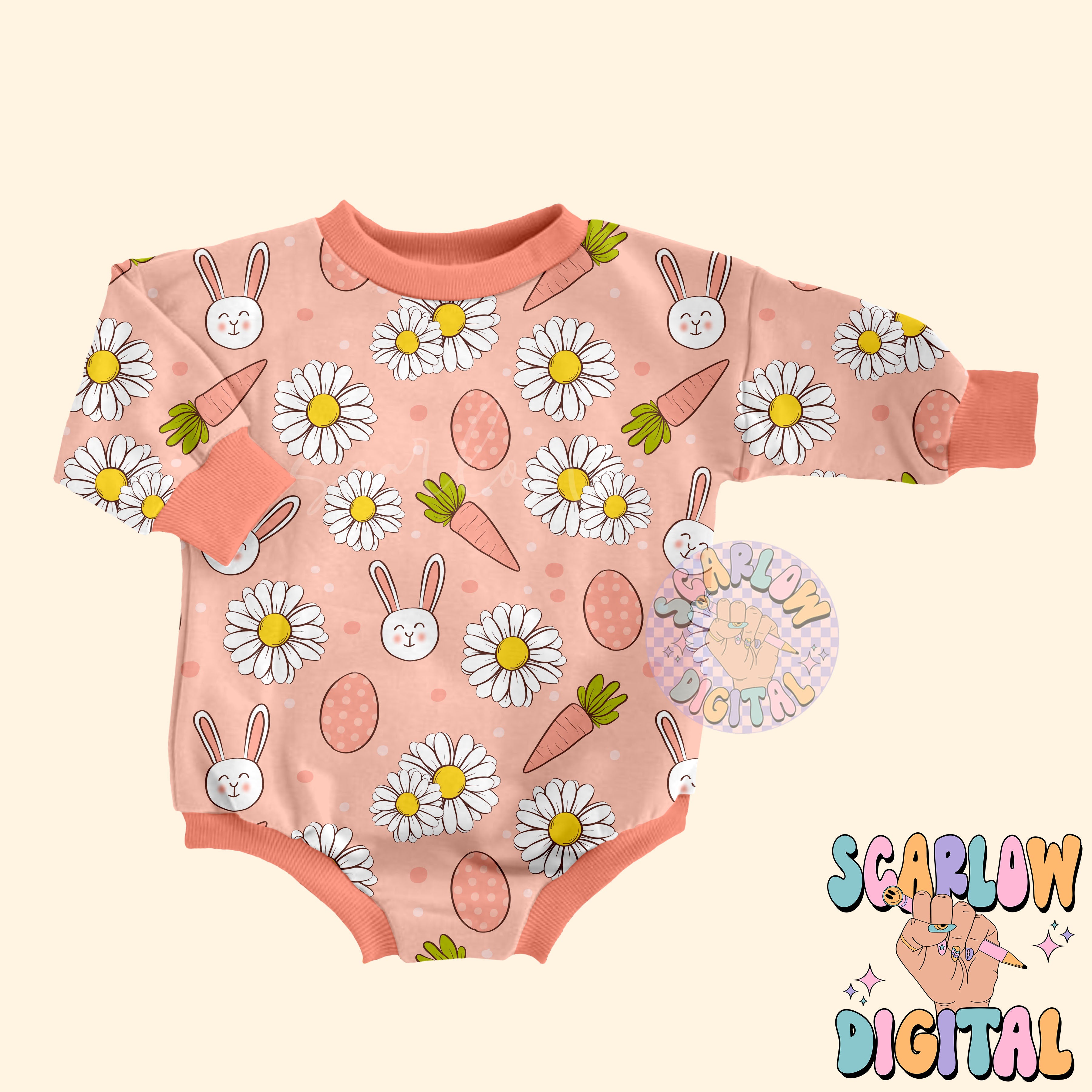 Boho Easter Seamless Pattern Digital Design Download, carrots seamless pattern, floral seamless pattern, easter bunny seamless pattern 5