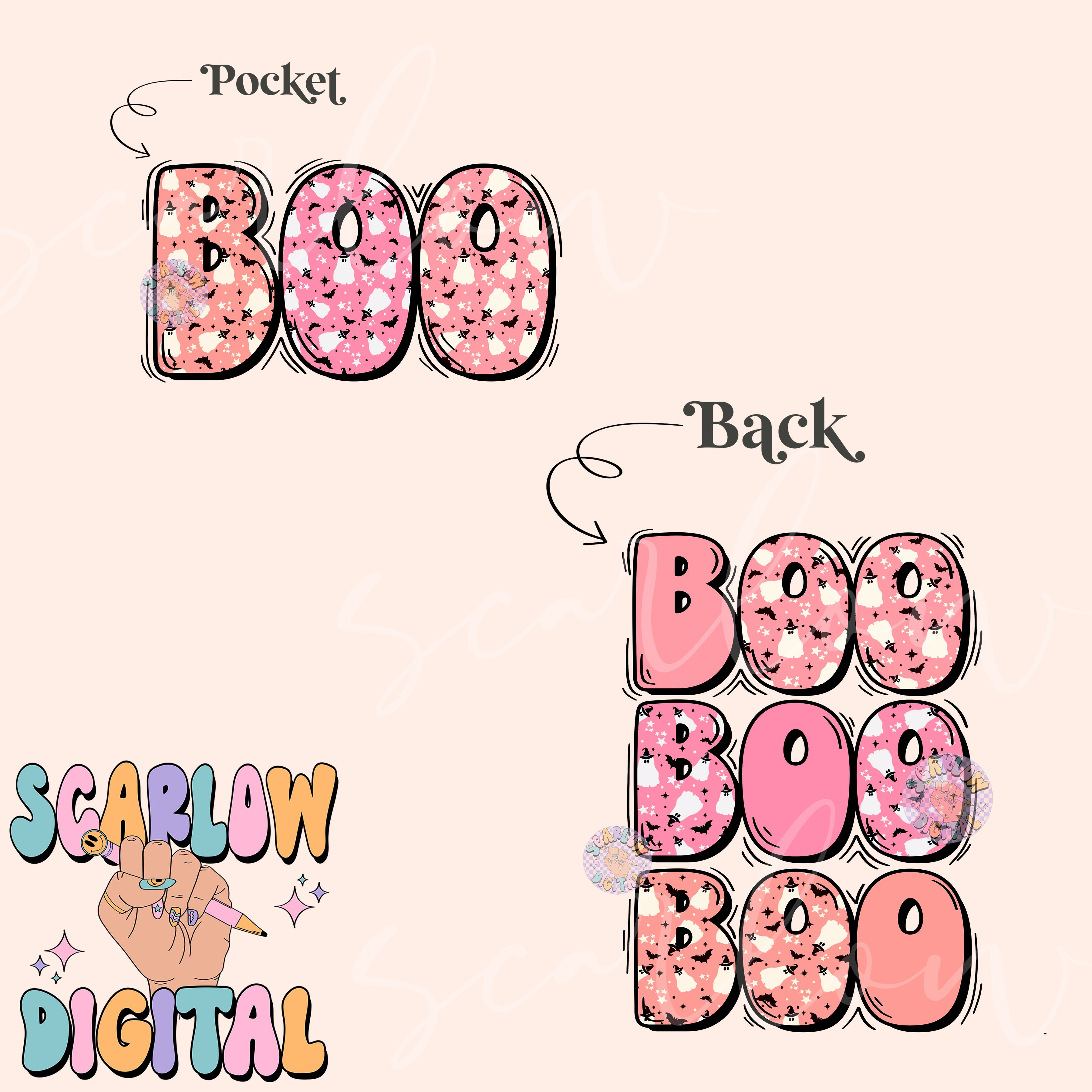 Boo Halloween Front and Back PNG Digital Design Download Bundle, spooky season png, ghosts png, kids halloween png, fall tshirt png designs 2