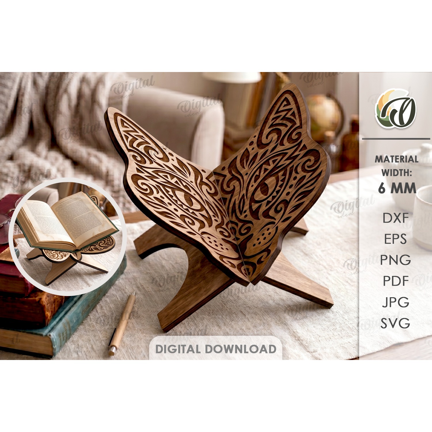 Book Holder Laser Cut. Book Stand. Cat SVG
