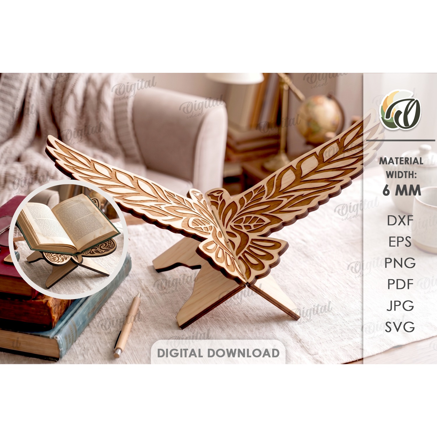 Book Holder Laser Cut. Decorative Book Stand. Bird SVG