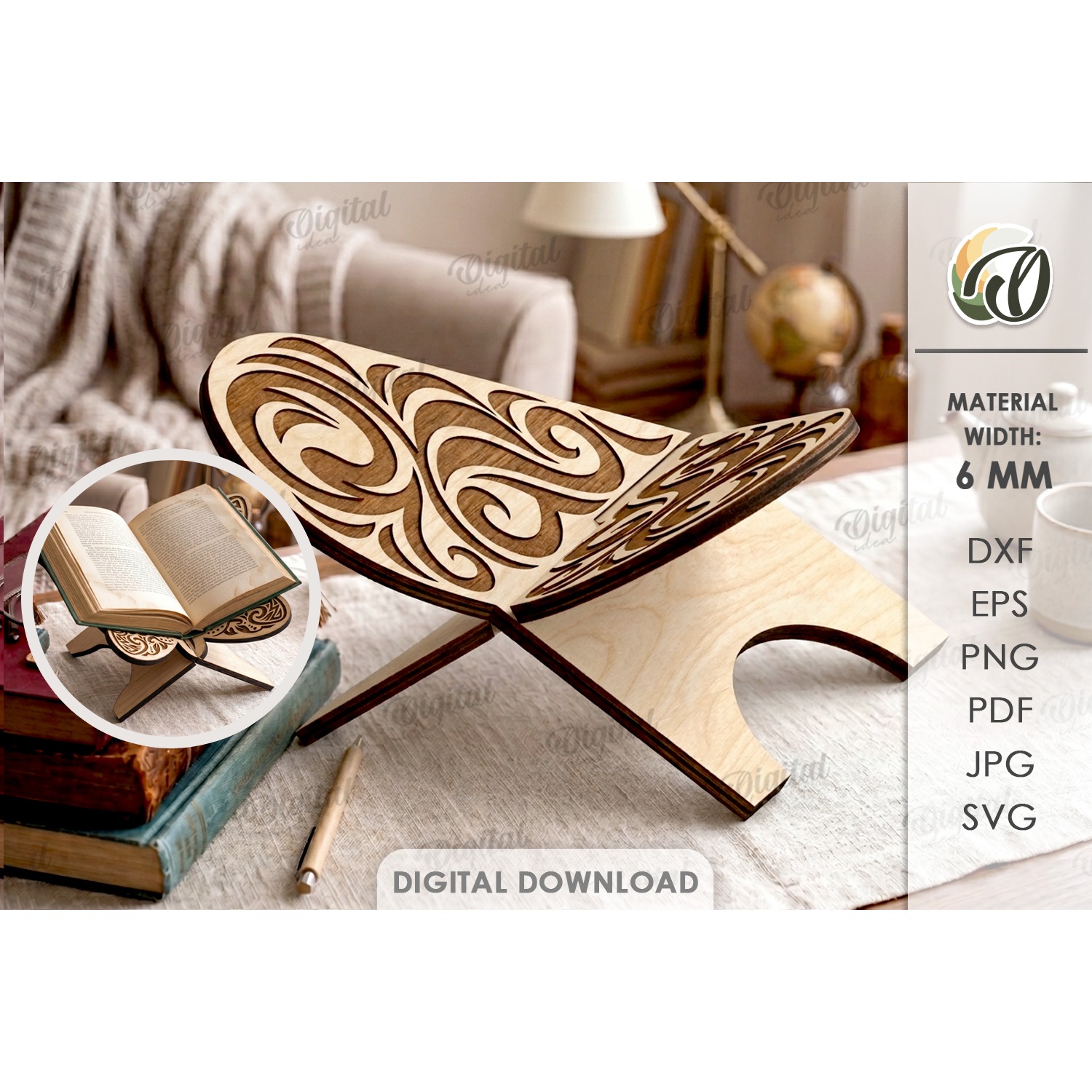 Book Holder Laser Cut. Decorative Book Stand SVG