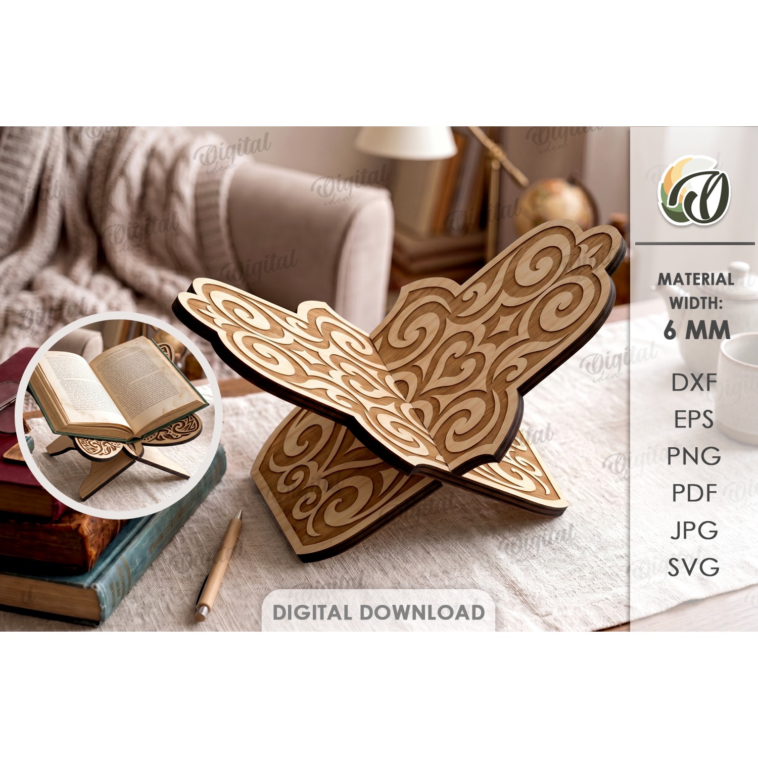 Book Holder Laser Cut. Decorative Book Stand SVG (2)