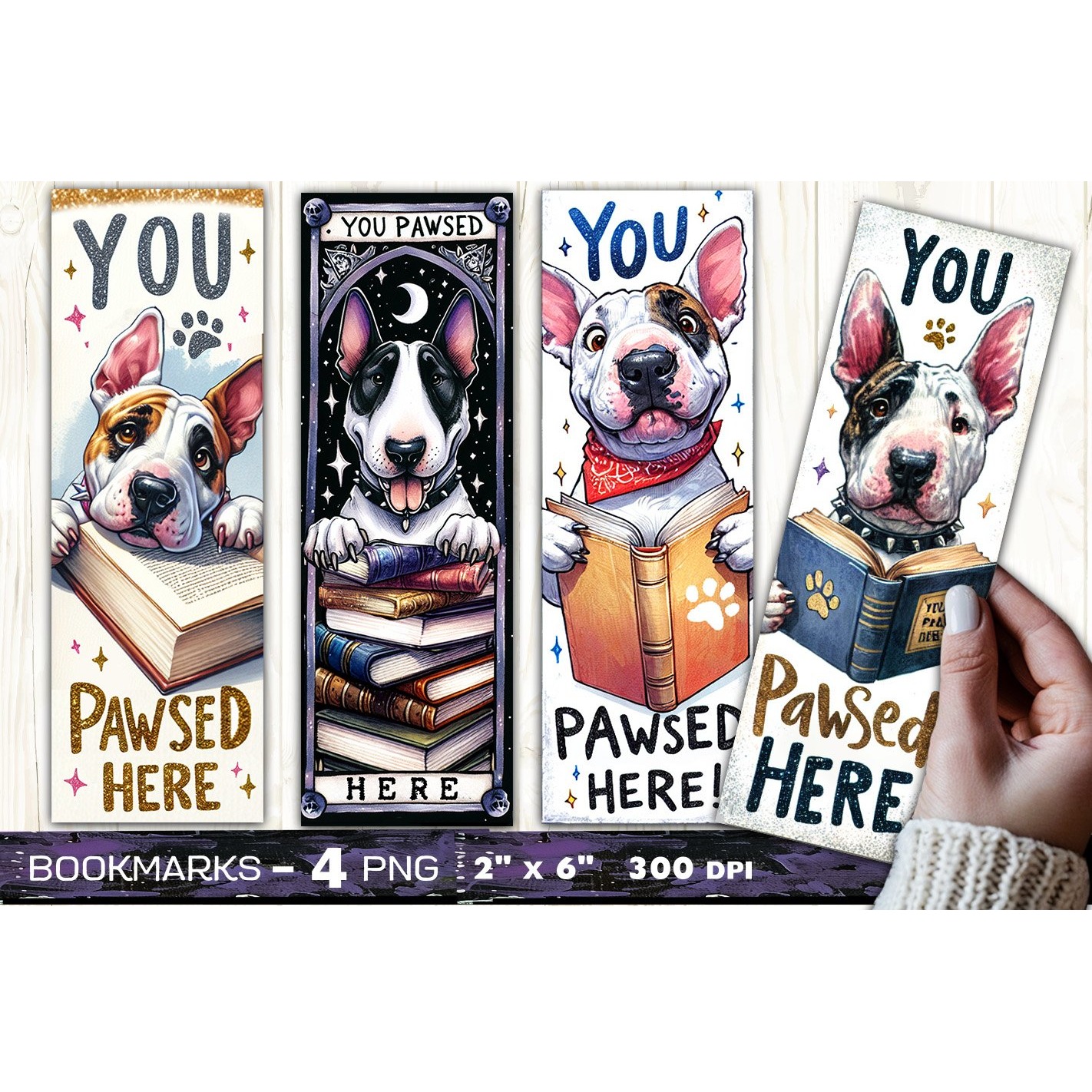 Bull Terrier bookmark, dog bookmark, you pawsed here