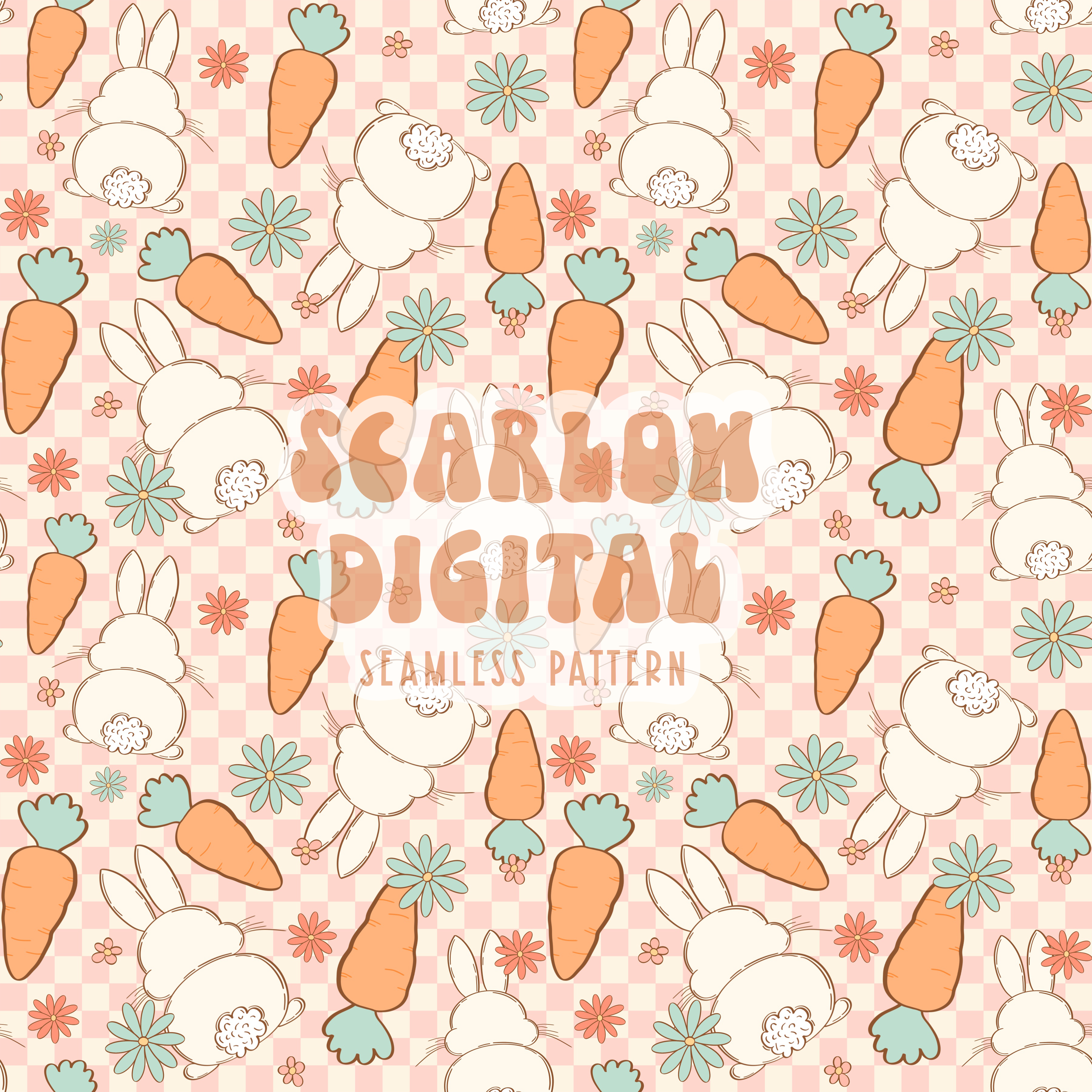 Bunny and Carrots Seamless Pattern-Easter Sublimation Digital Design Download-girl easter seamless file, floral sublimation, bunny babe jpg 2