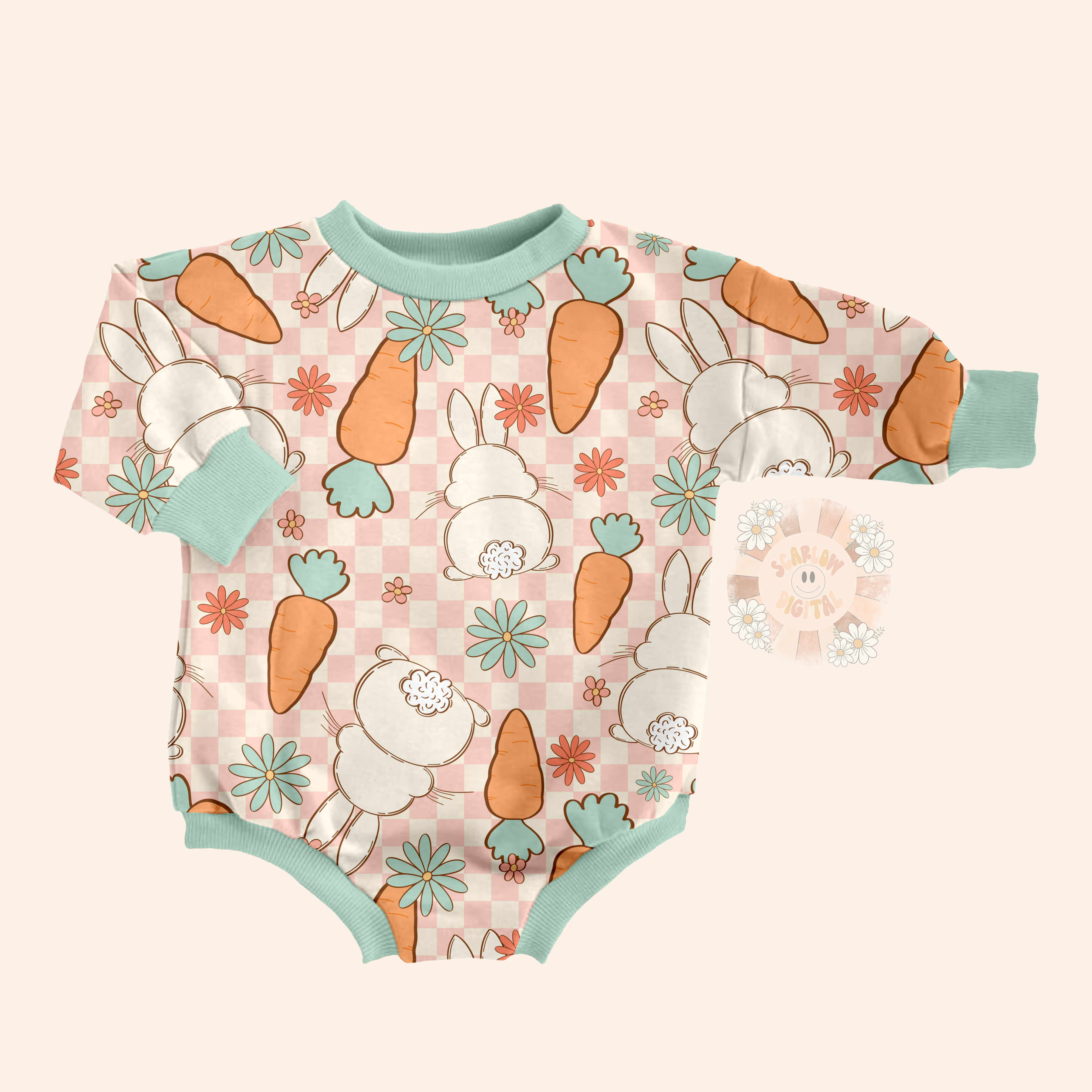 Bunny and Carrots Seamless Pattern-Easter Sublimation Digital Design Download-girl easter seamless file, floral sublimation, bunny babe jpg 4