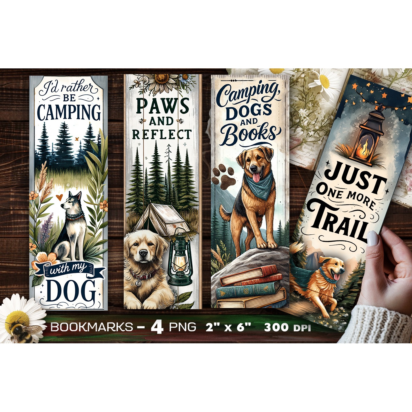 Camping and dogs bookmark, dog bookmark,