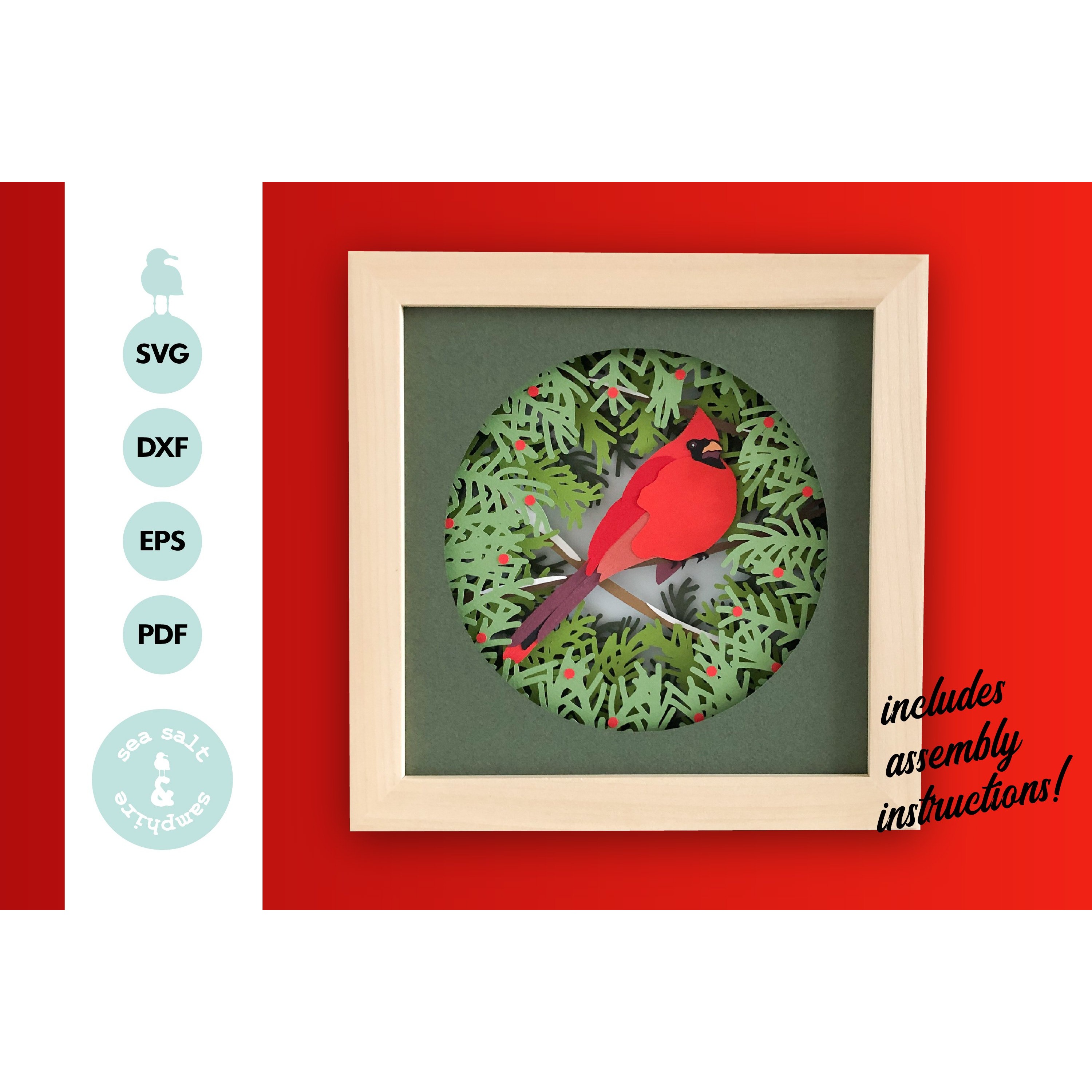 Cardinal Christmas 3D Shadow Box SVG Layered Paper Cut