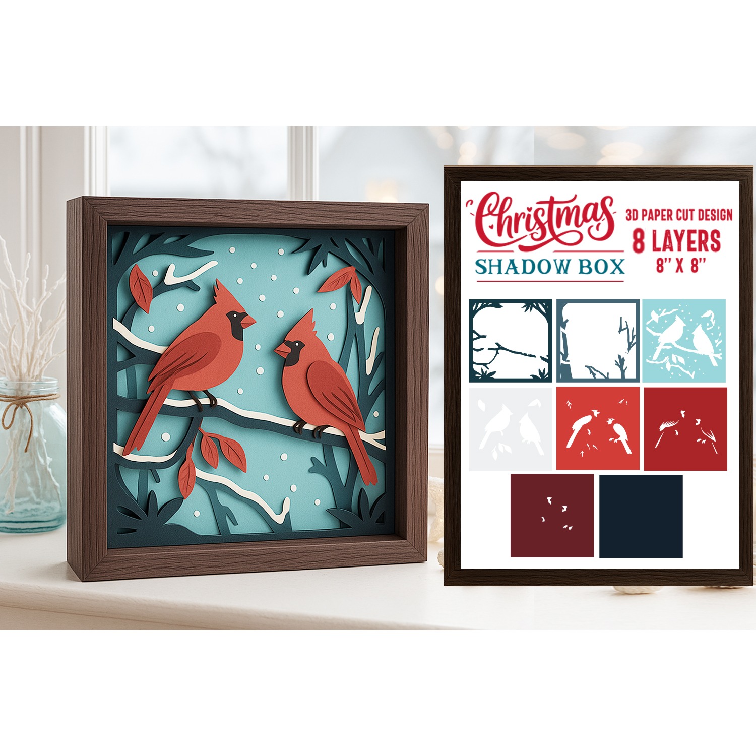 Cardinal Shadow Box Laser Cut 3D Layered Papercut