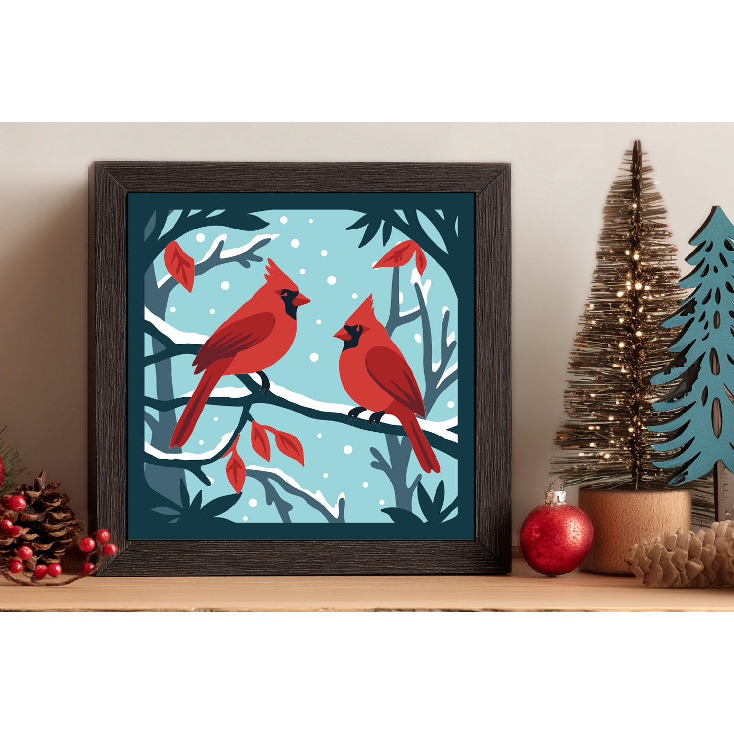Cardinal Shadow Box Laser Cut 3D Layered Papercut 2