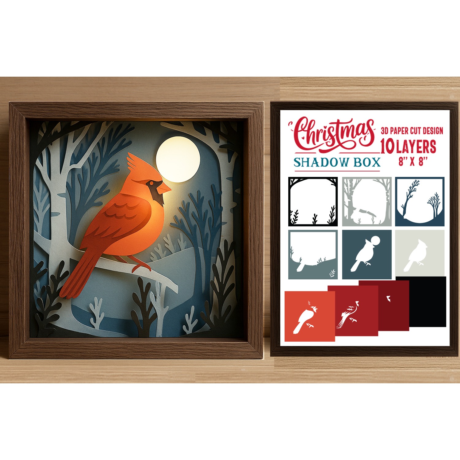 Cardinal Shadow Box Laser Cut 3D Layered Papercut (2)