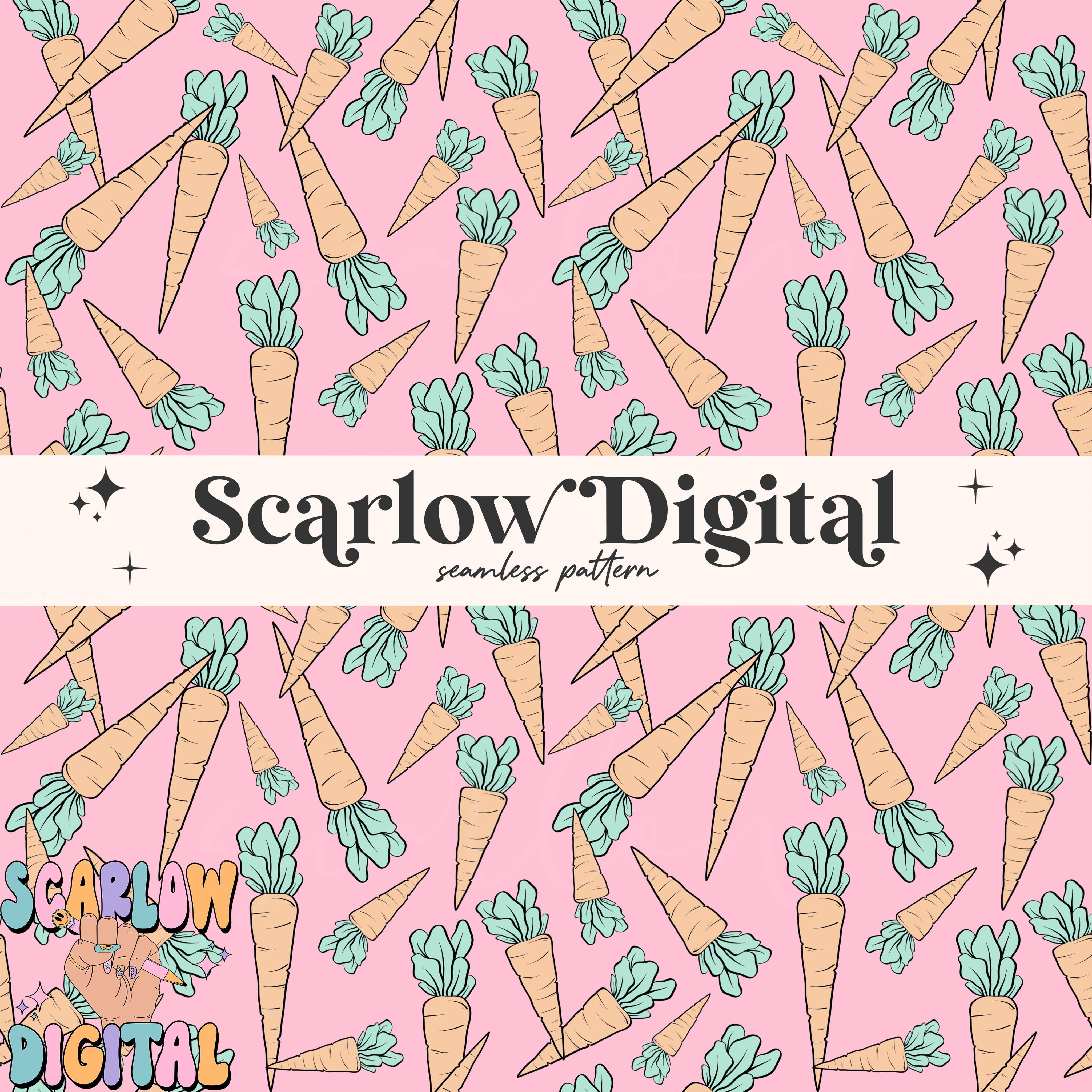 Carrots Seamless Pattern-Easter Sublimation Digital Design Download-girl easter seamless pattern, seamless files for girls, girly easter 2