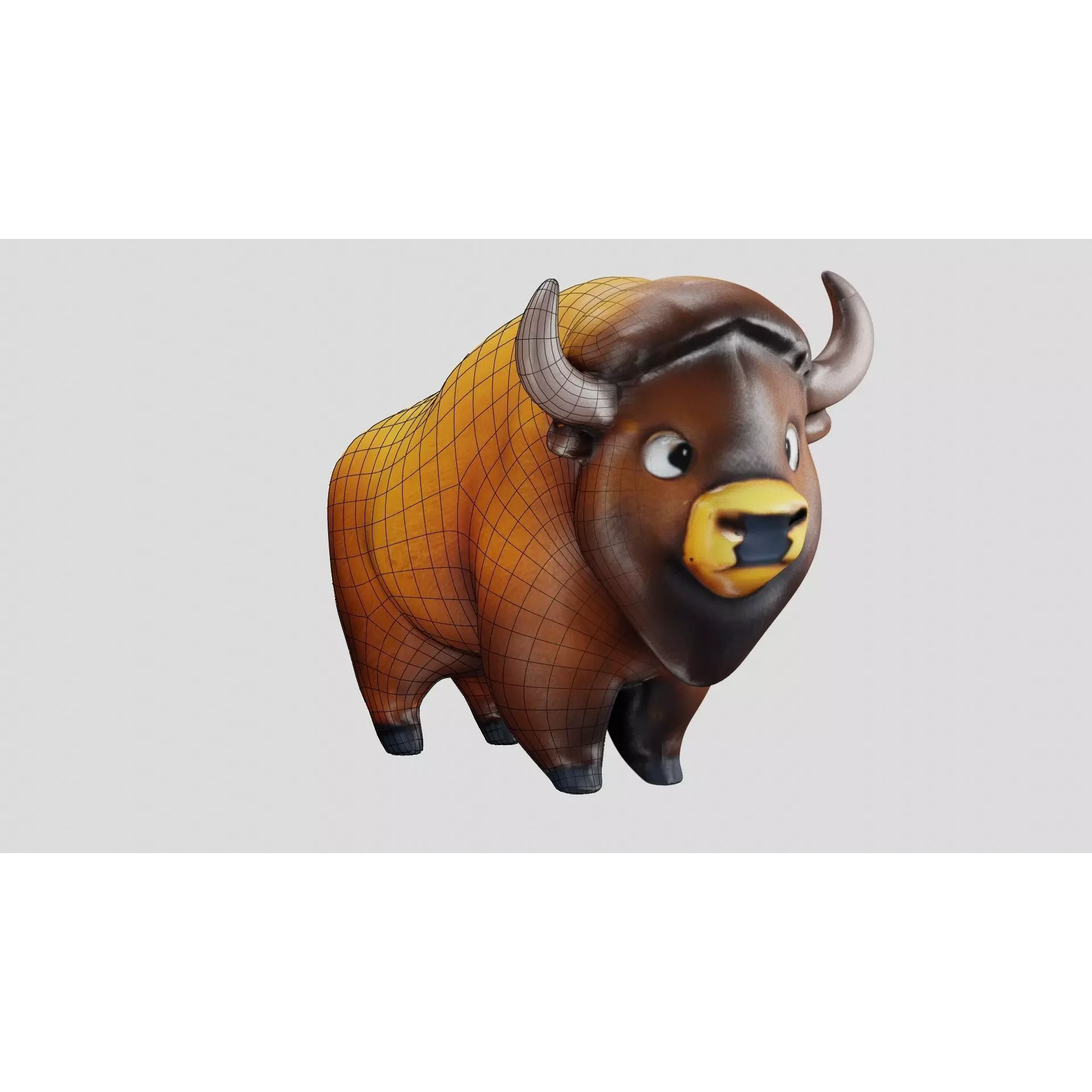 Cartoon Bison Stylized 3D Animal Model Clean Quads Free low-poly 3D model