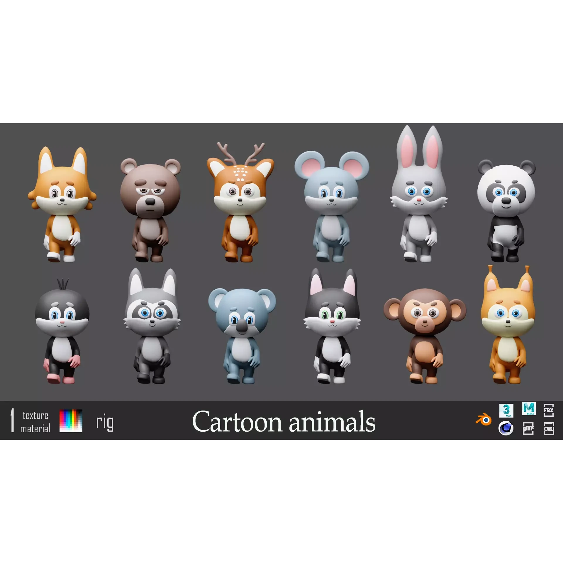Cartoon character animals Low-poly 3D model
