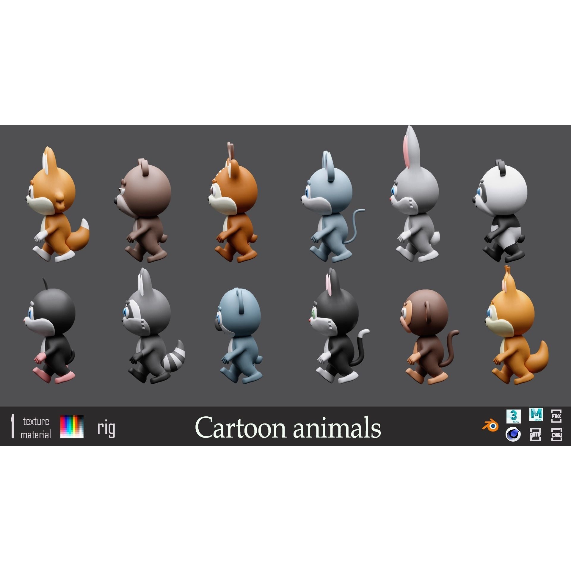Cartoon character animals Low-poly 3D model 2