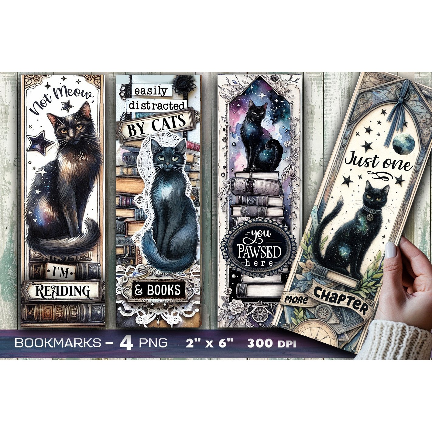 Cats and books bookmark, Vintage scrapbook bookmark (2)