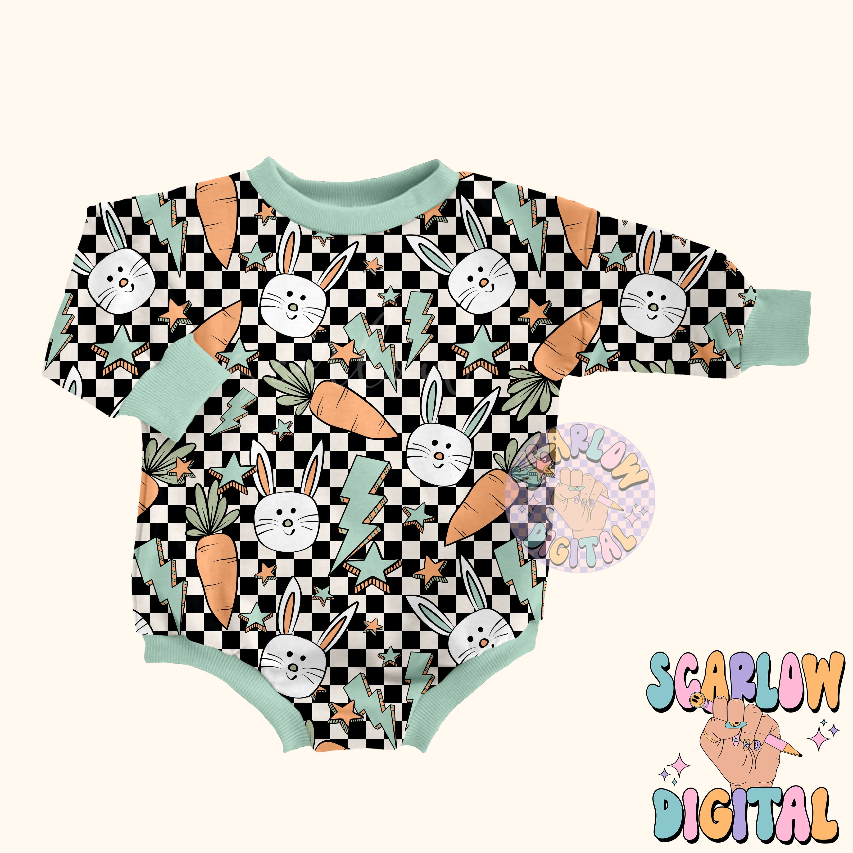 Checkered Easter Doodles Seamless Pattern-boy seamless pattern, retro easter seamless pattern, easter bunny seamless, kids seamless pattern 5