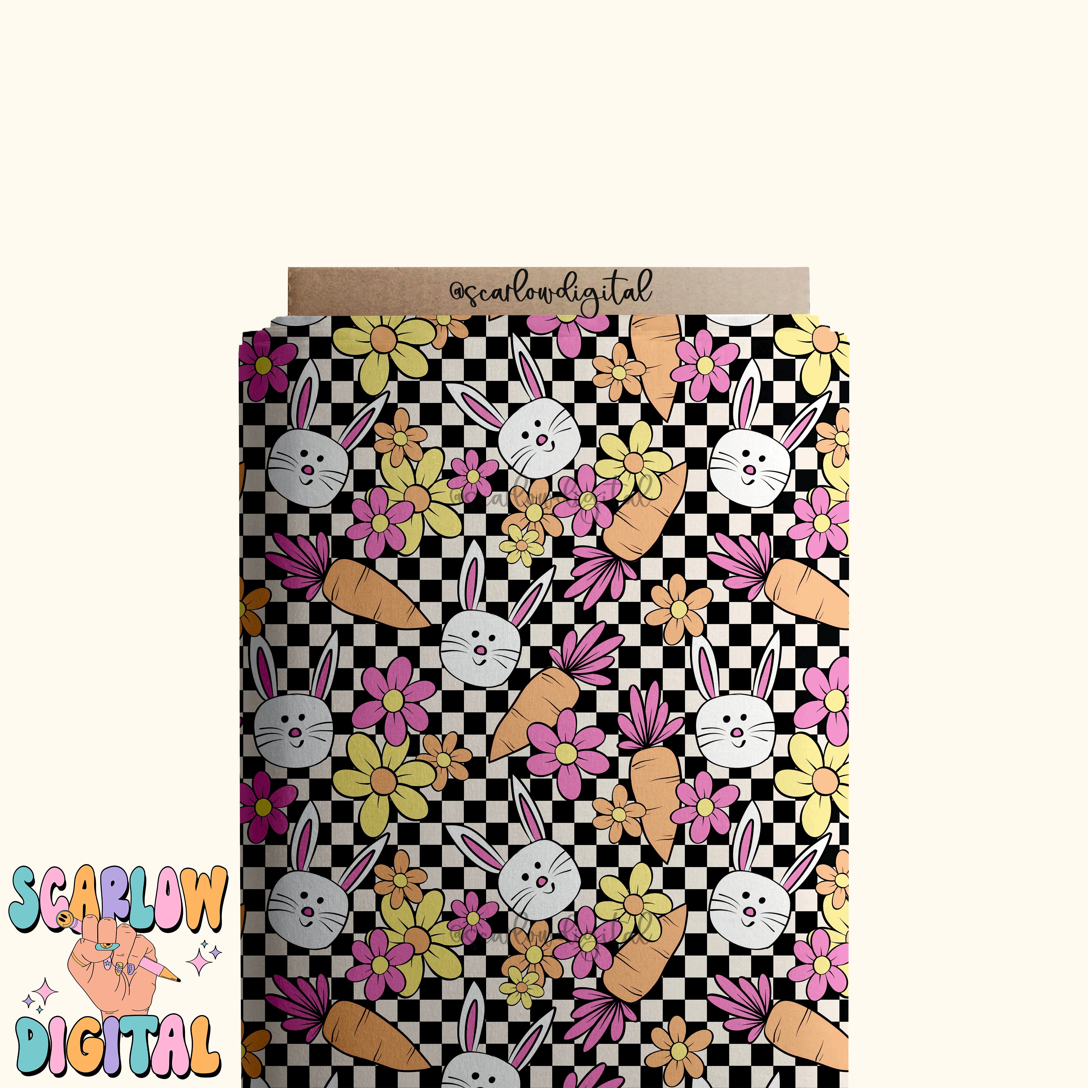 Checkered Easter Doodles Seamless Pattern-girl seamless pattern, retro easter seamless pattern, easter bunny seamless, kids seamless pattern 4