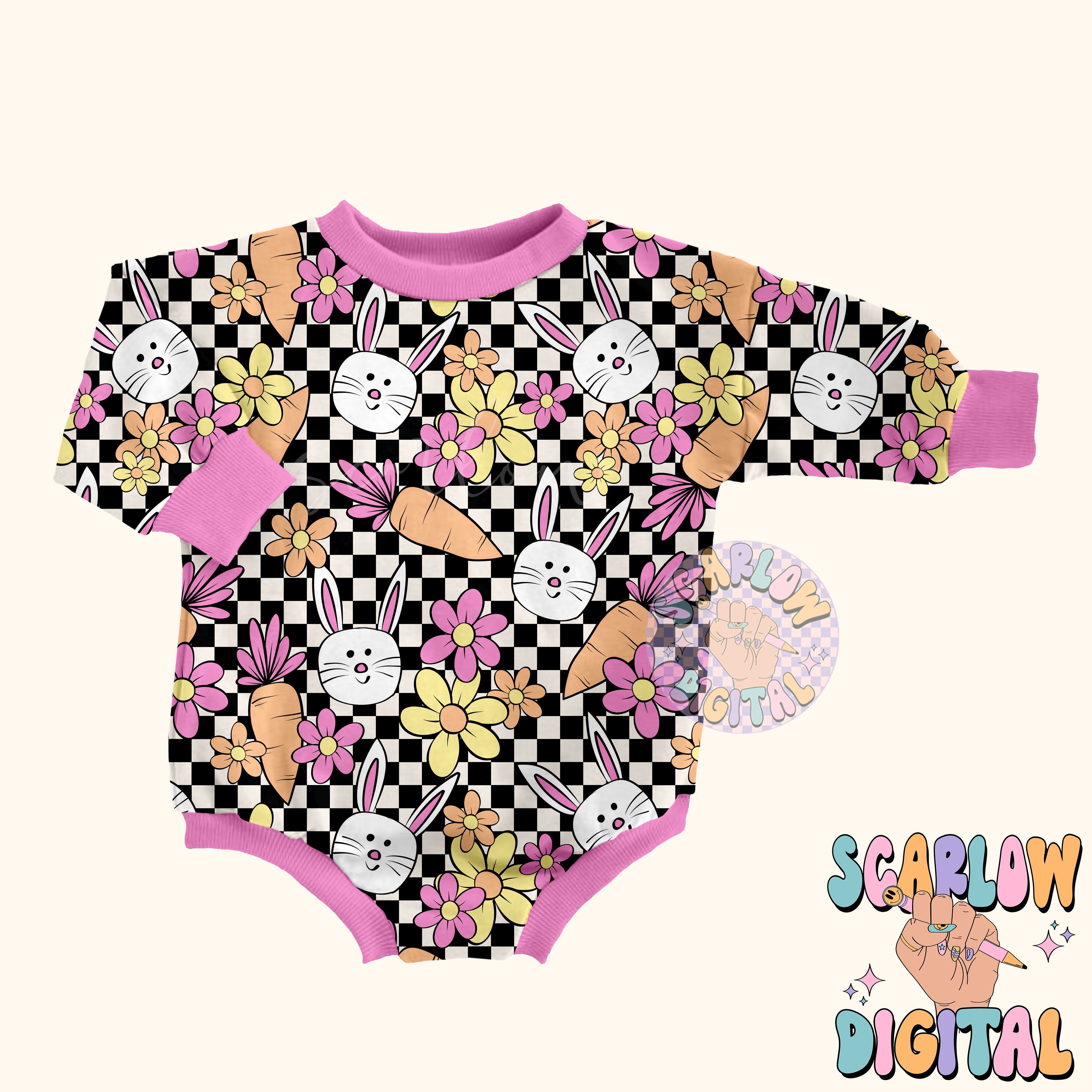 Checkered Easter Doodles Seamless Pattern-girl seamless pattern, retro easter seamless pattern, easter bunny seamless, kids seamless pattern 5