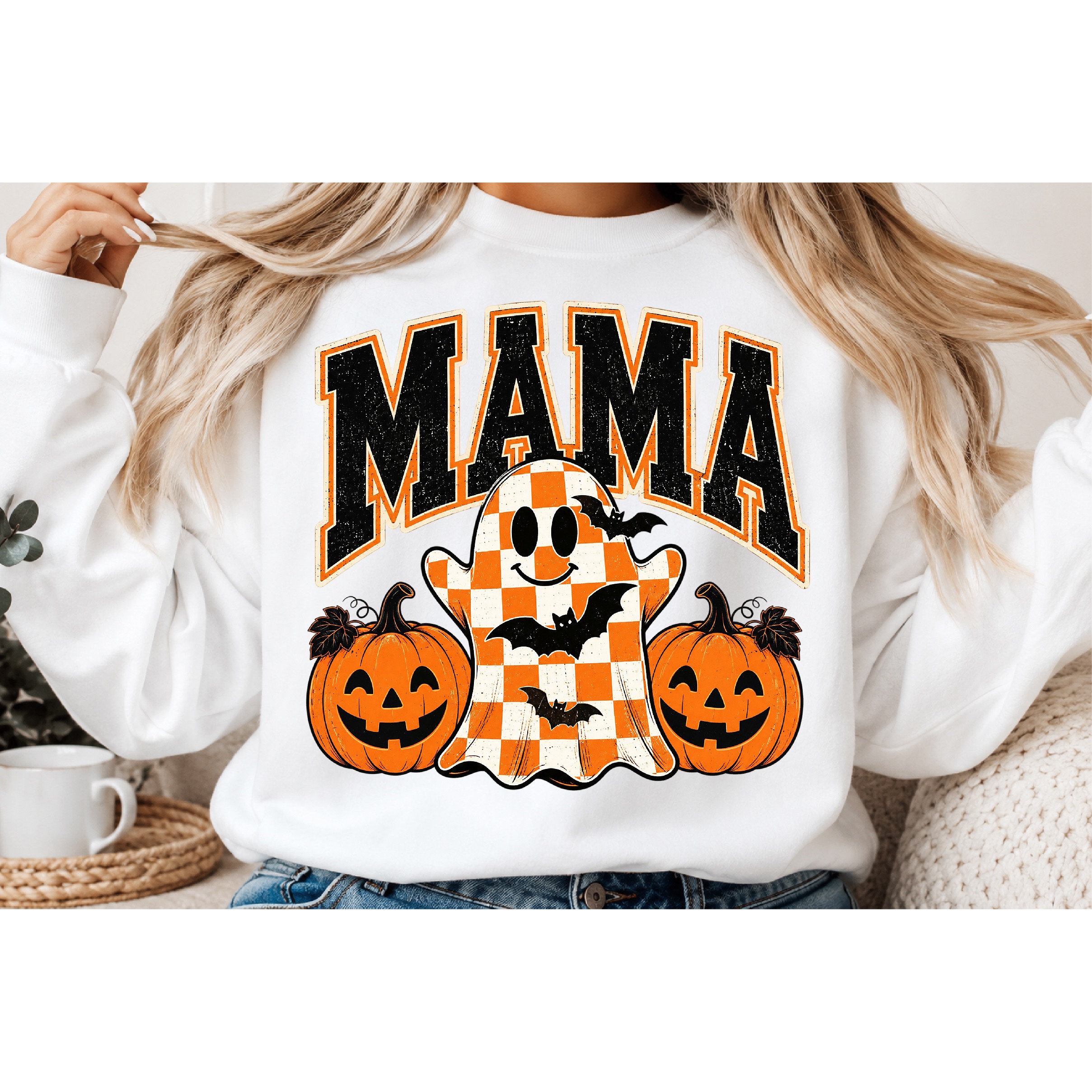 Checkered Halloween Mama Shirt PNG 2