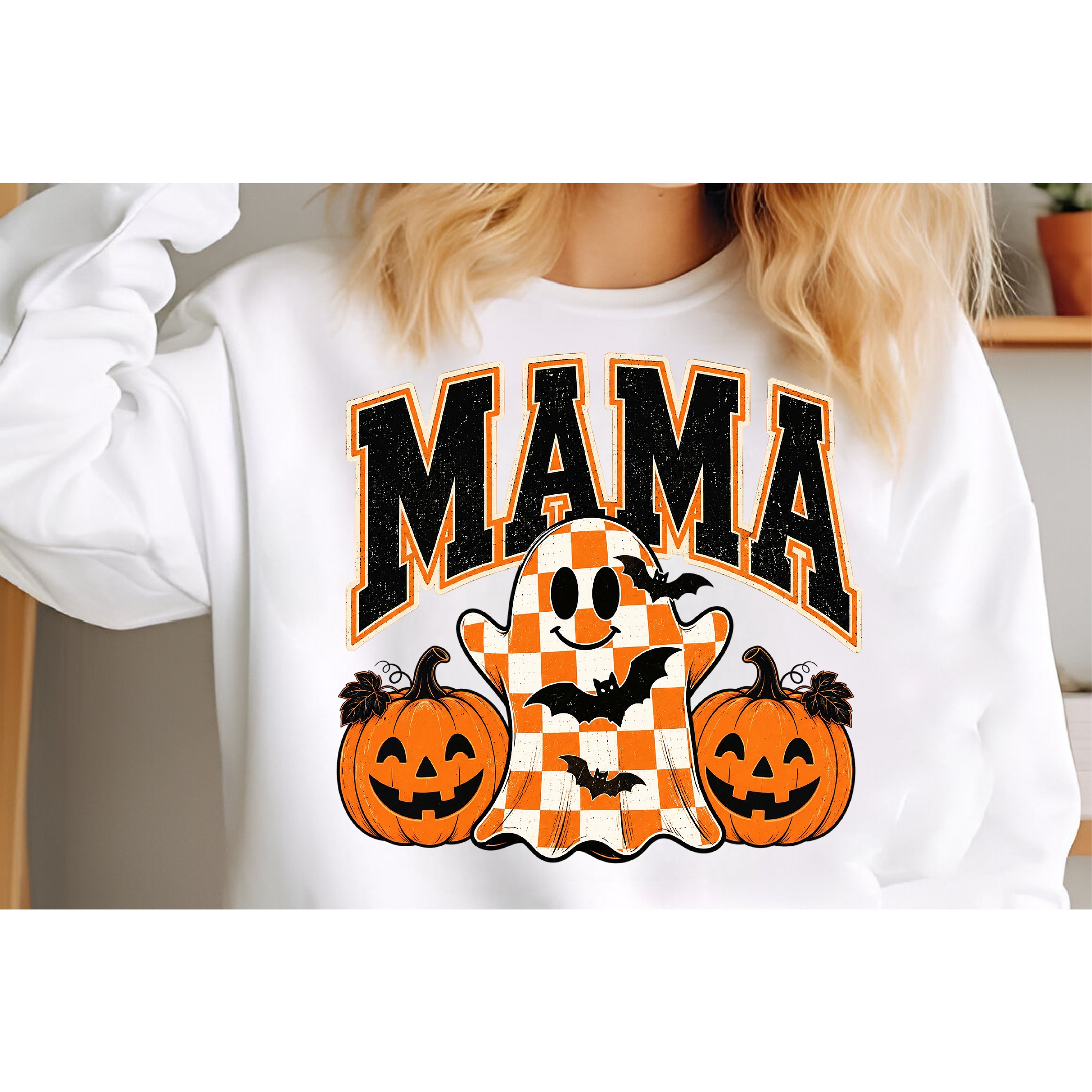 Checkered Halloween Mama Shirt PNG 3