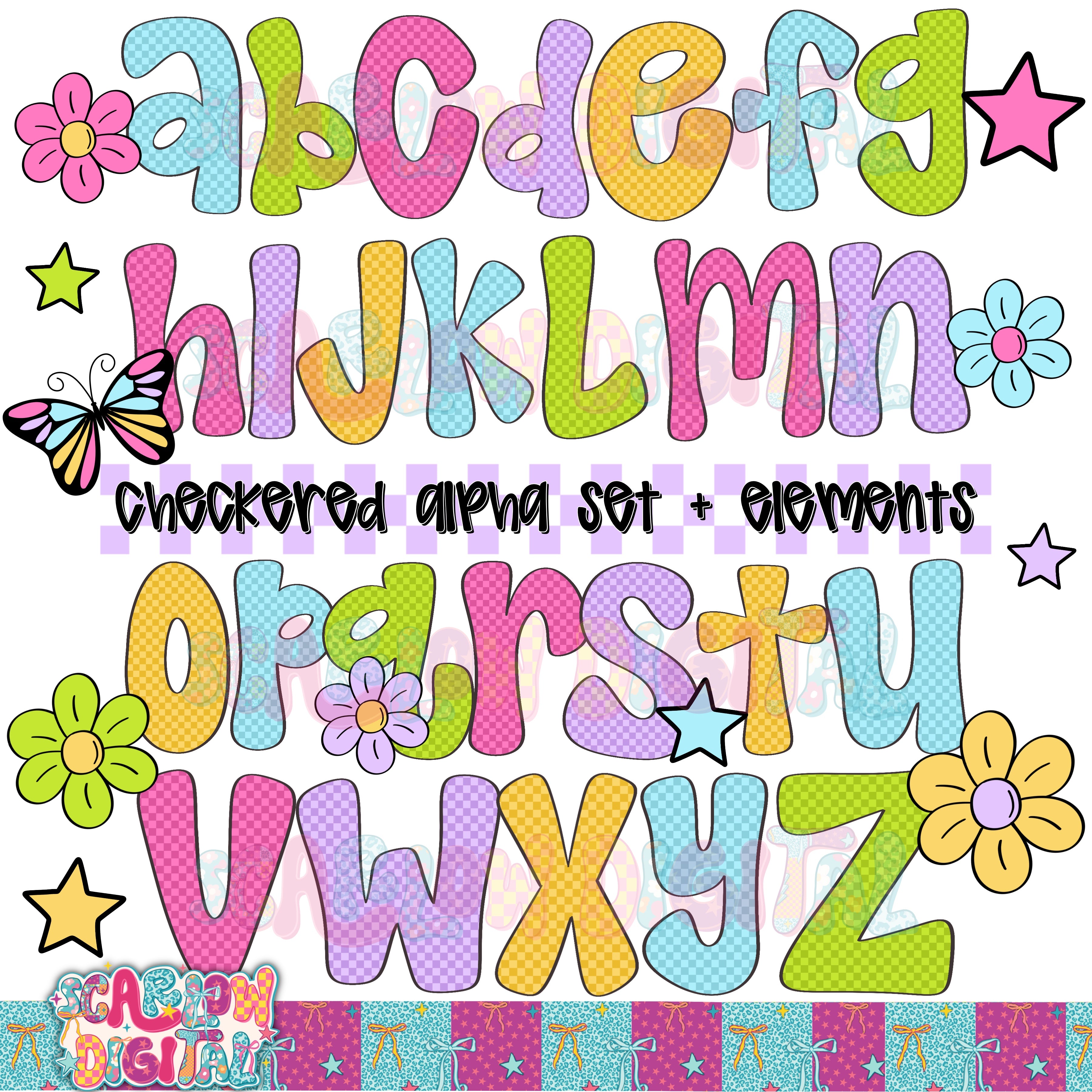 Checkers Alphabet Set Digital Design