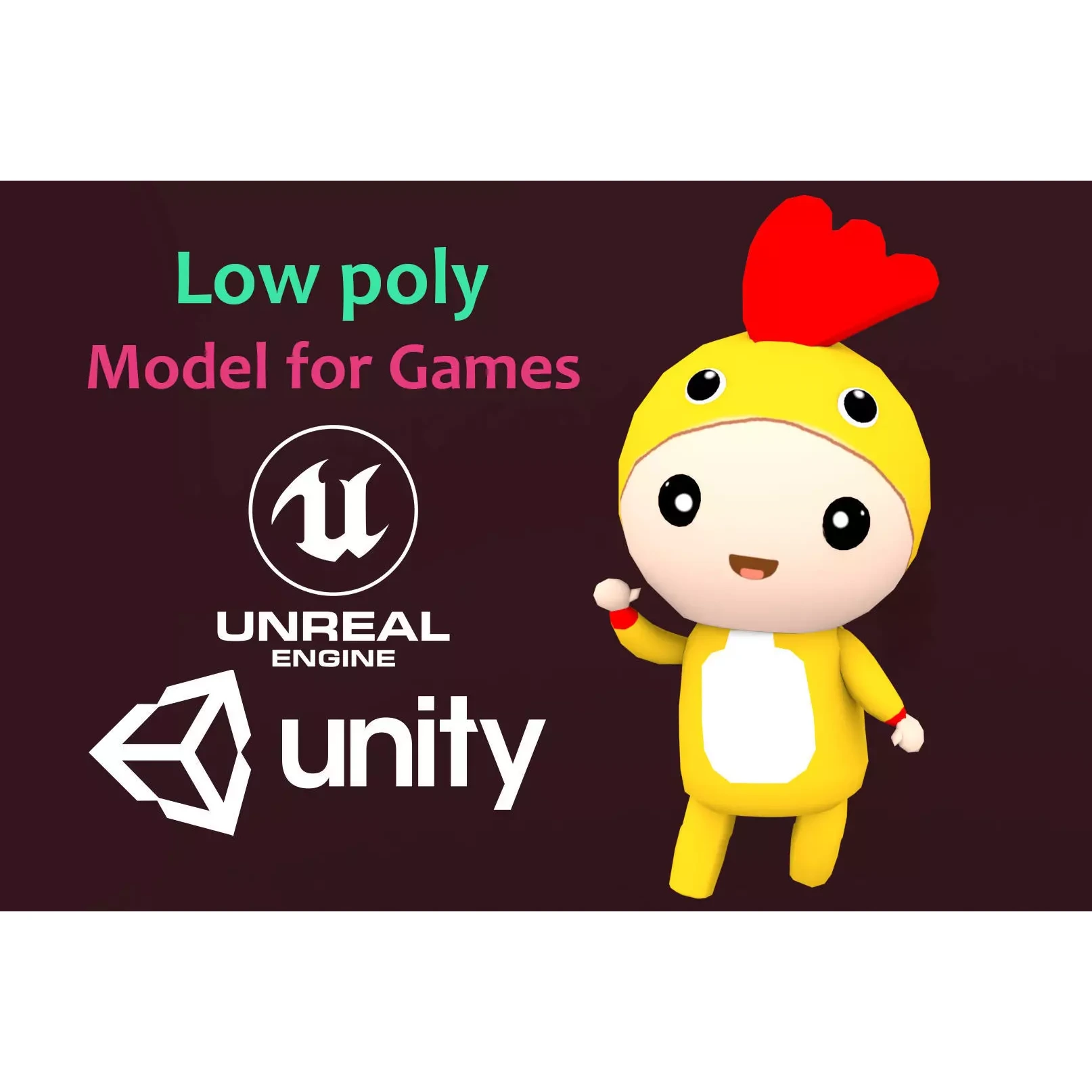 Chibi Chicken Animated For Games Free low-poly 3D model