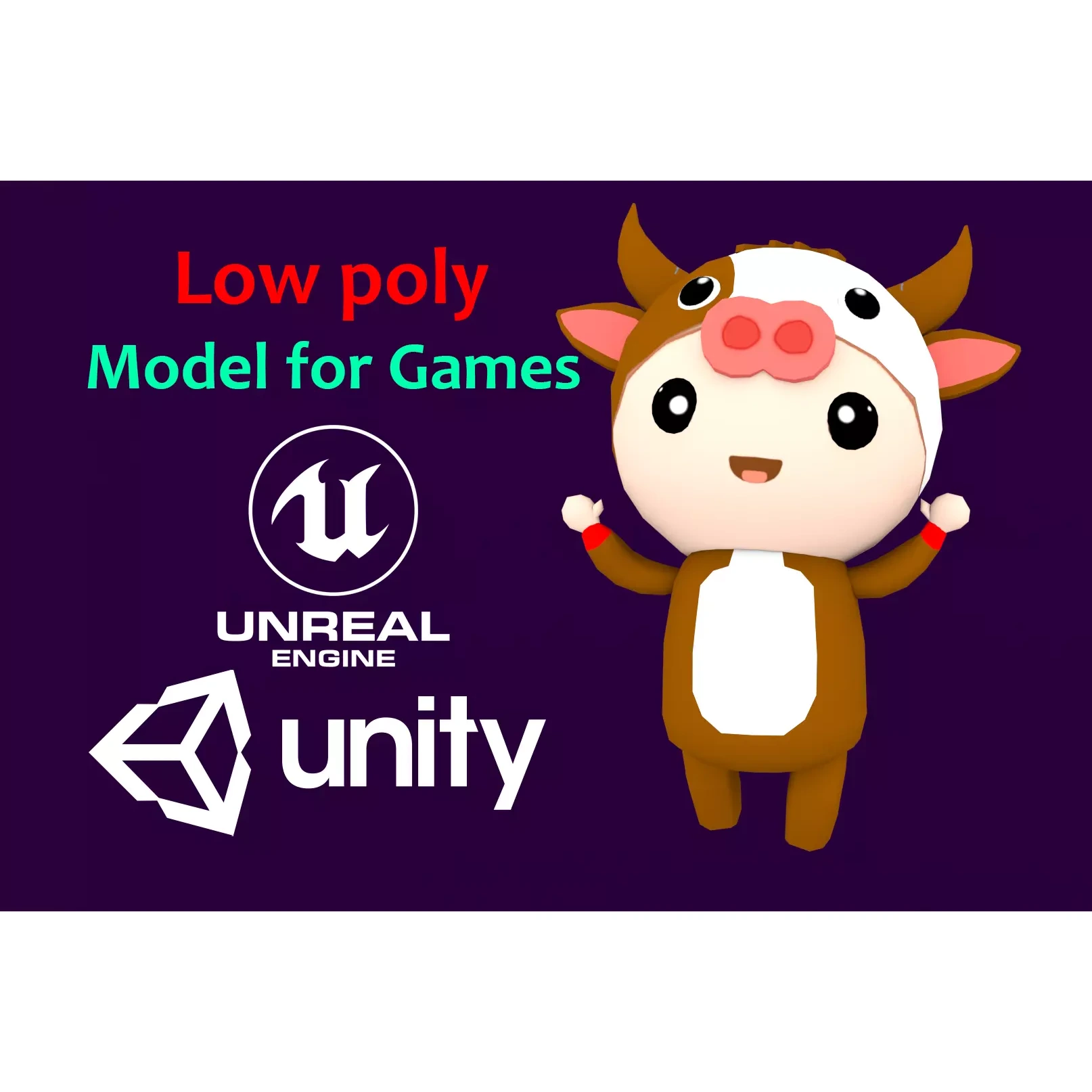 Chibi Cow Animated For Games Free low-poly 3D model