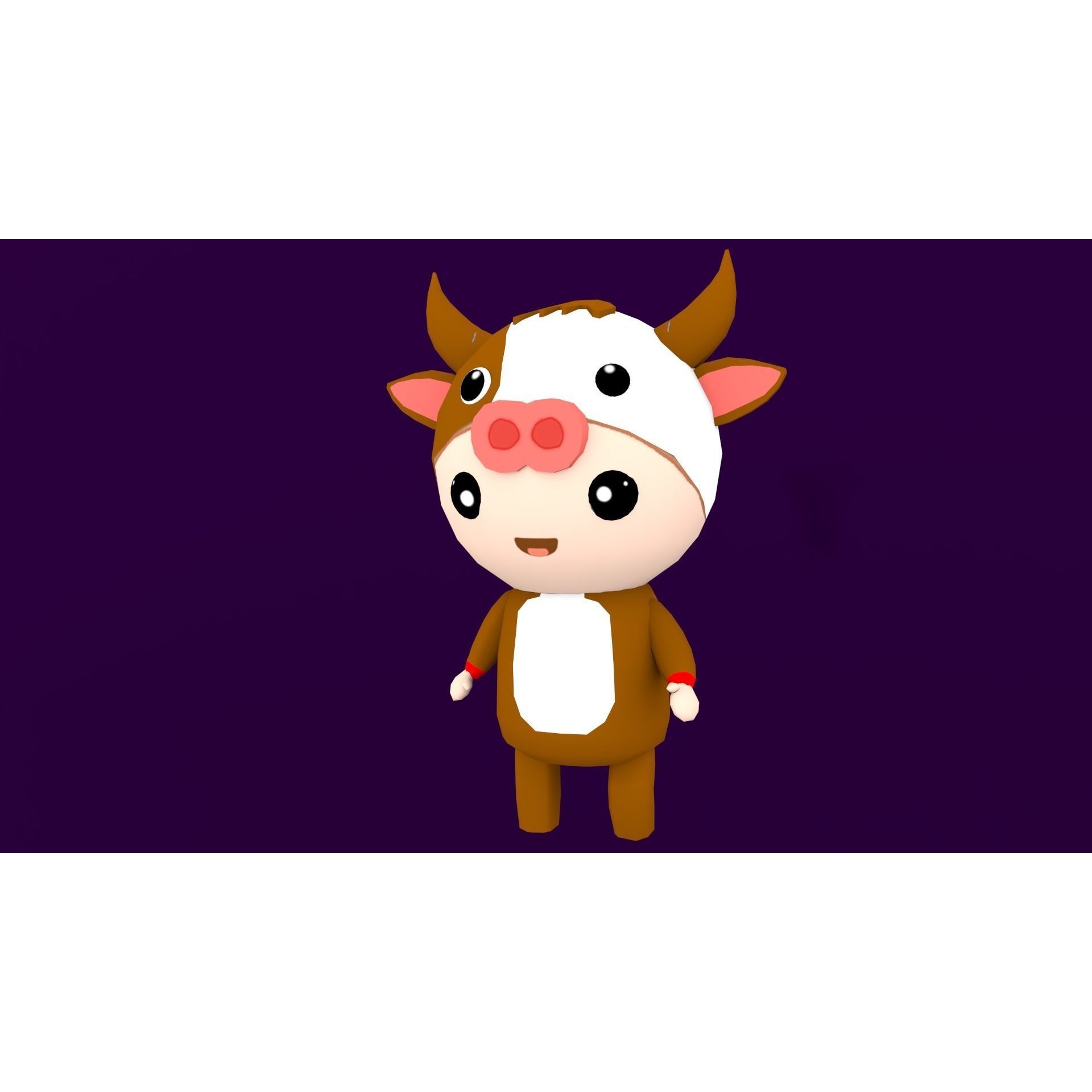 Chibi Cow Animated For Games Free low-poly 3D model 8