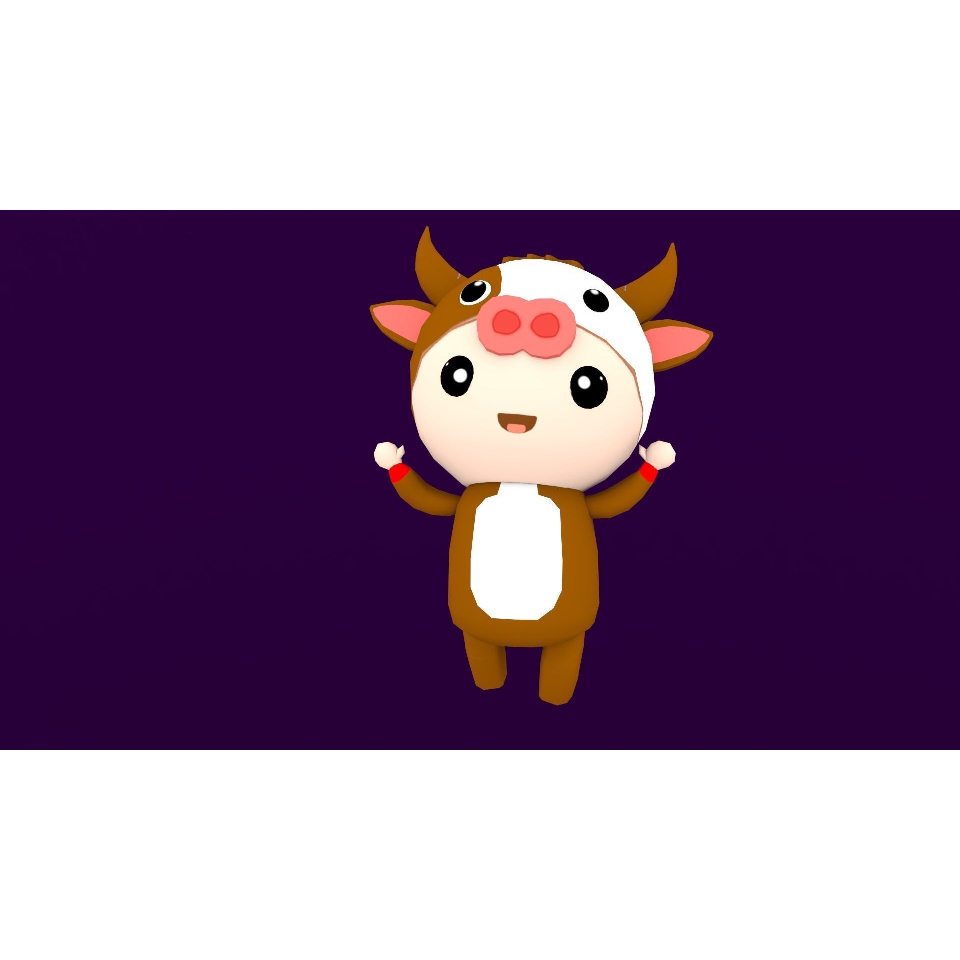 Chibi Cow Animated For Games Free low-poly 3D model 10