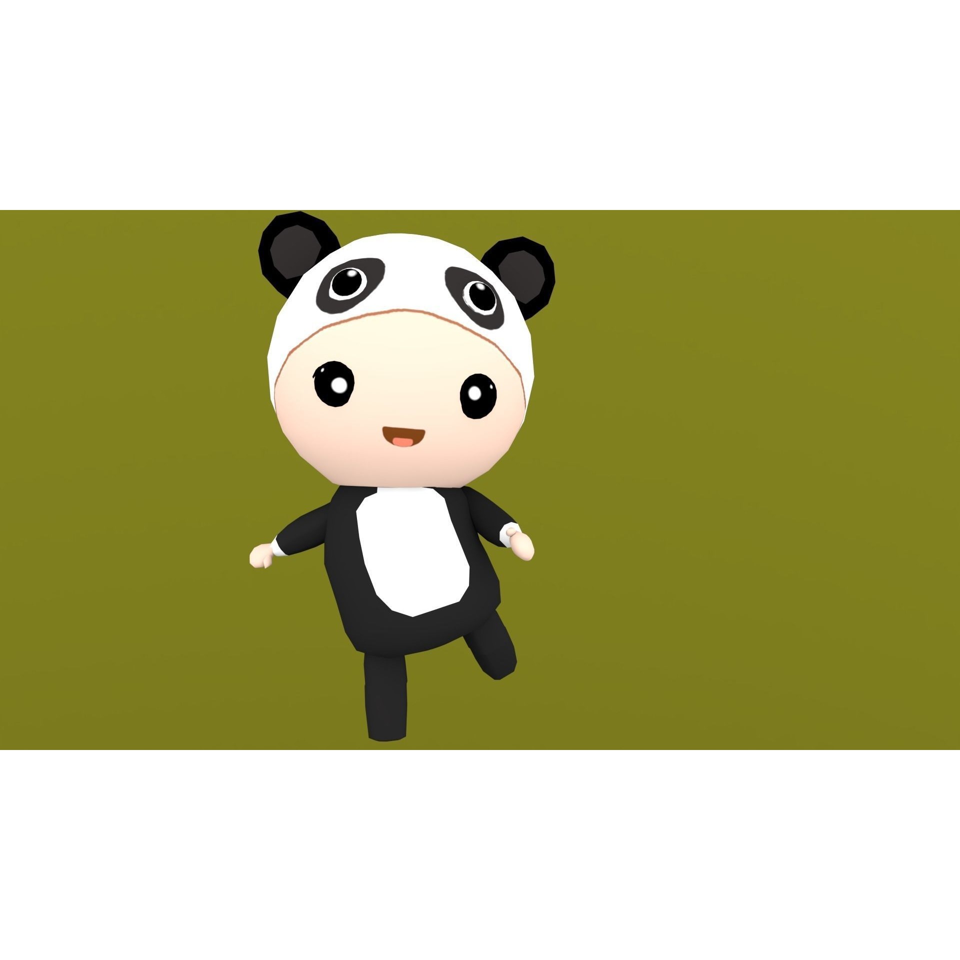 Chibi Panda Animated For Games Free low-poly 3D model 6