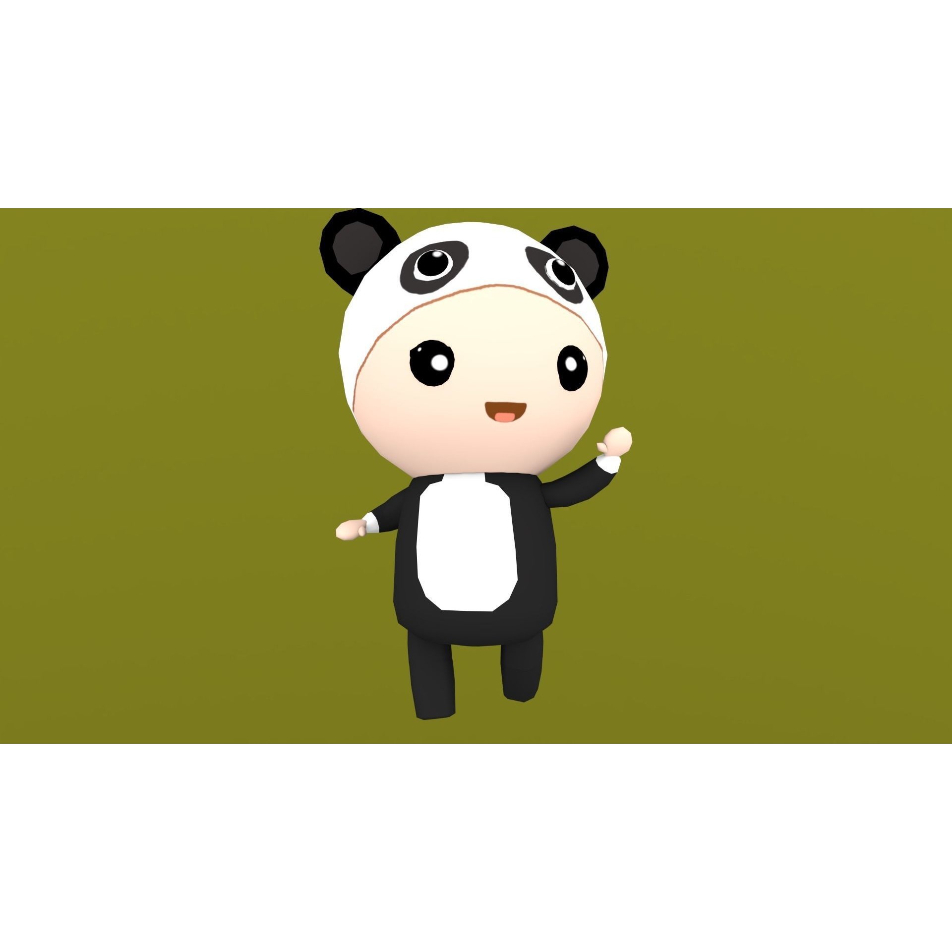 Chibi Panda Animated For Games Free low-poly 3D model 8