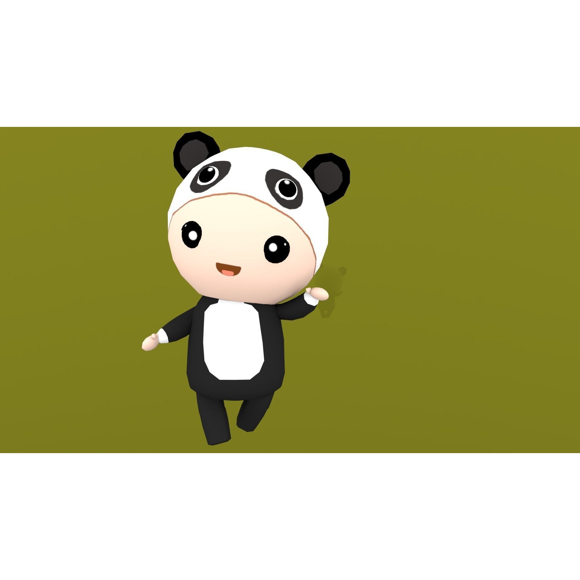 Chibi Panda Animated For Games Free low-poly 3D model 9