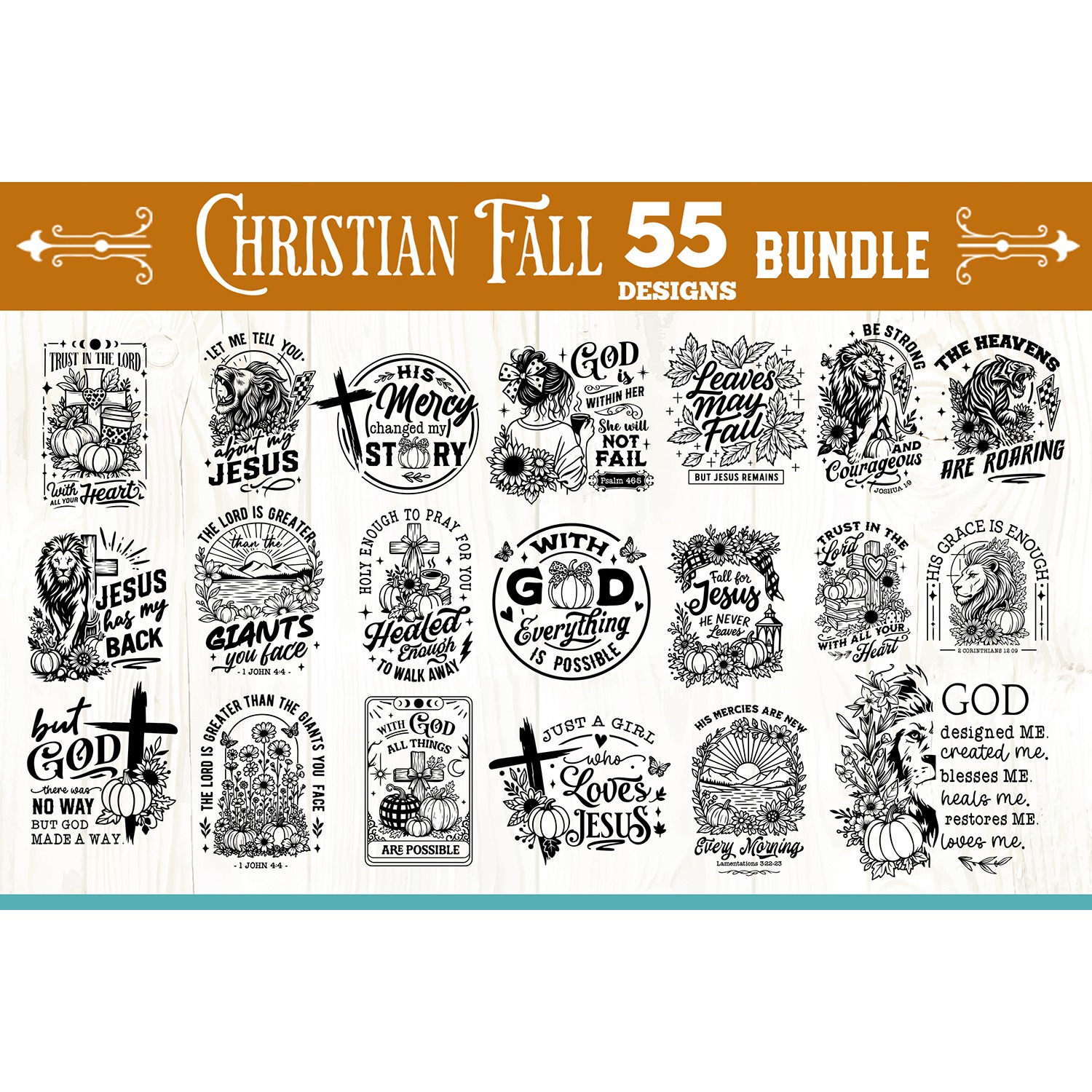 Christian Fall bundle 55 designs SVG, Jesus quotes svg