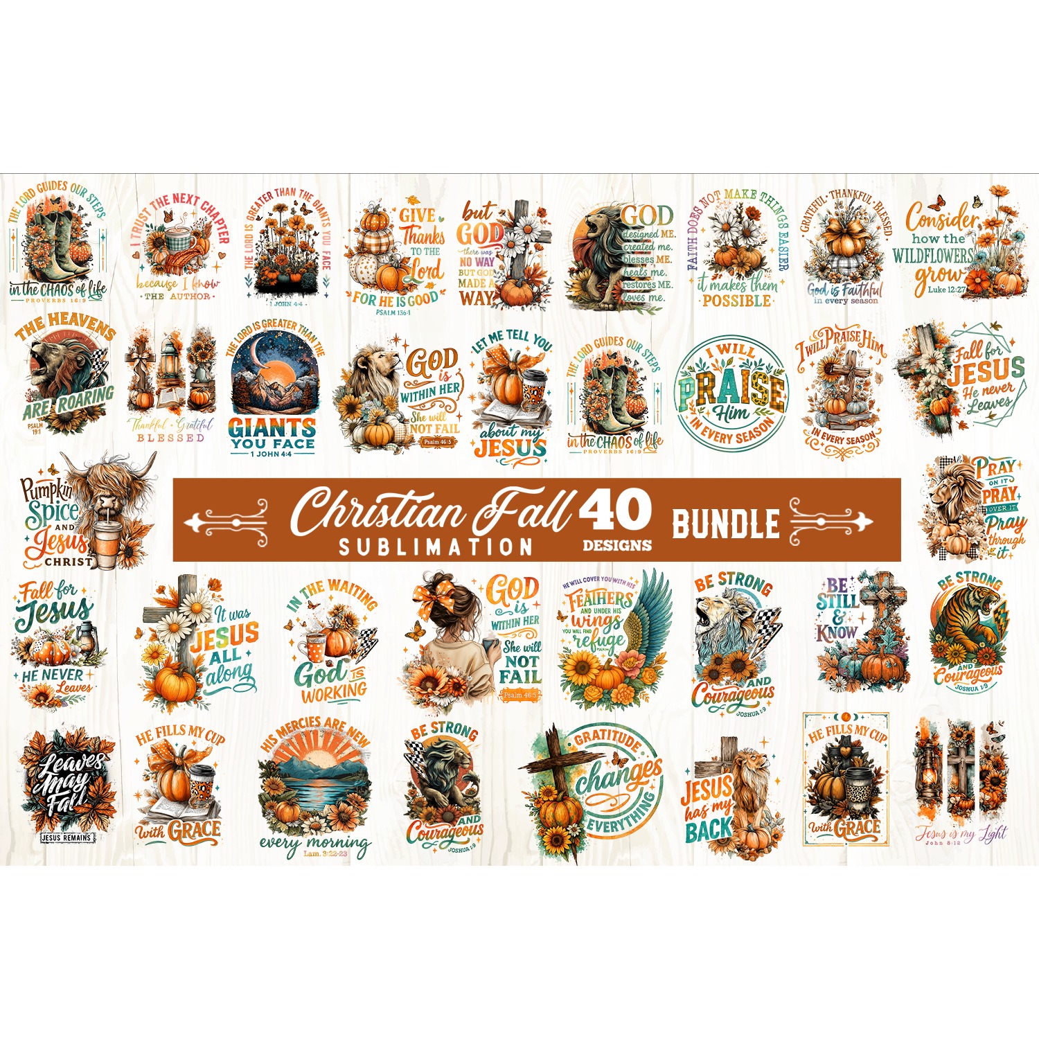 Christian fall sublimation bundle 40 designs PNG