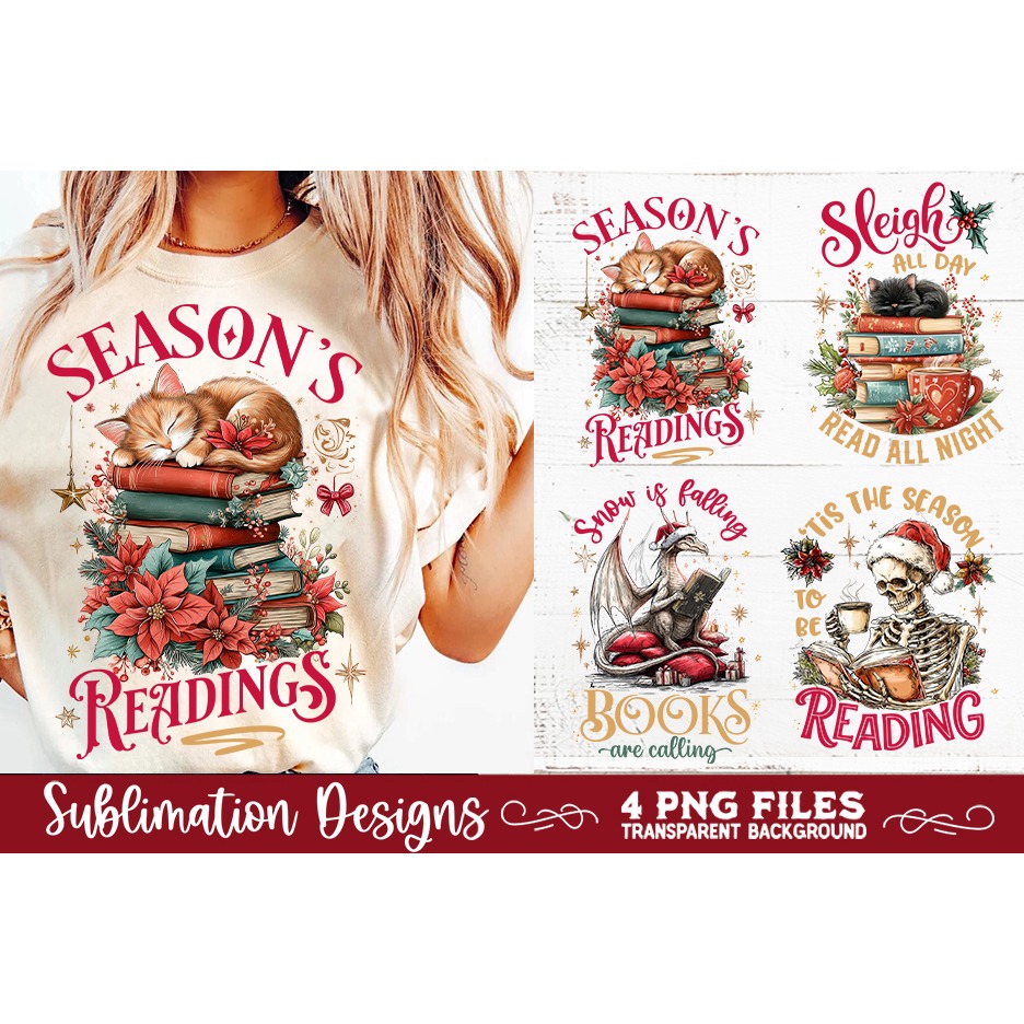 Christmas Book Lover 4 PNG Retro PNG Sublimation