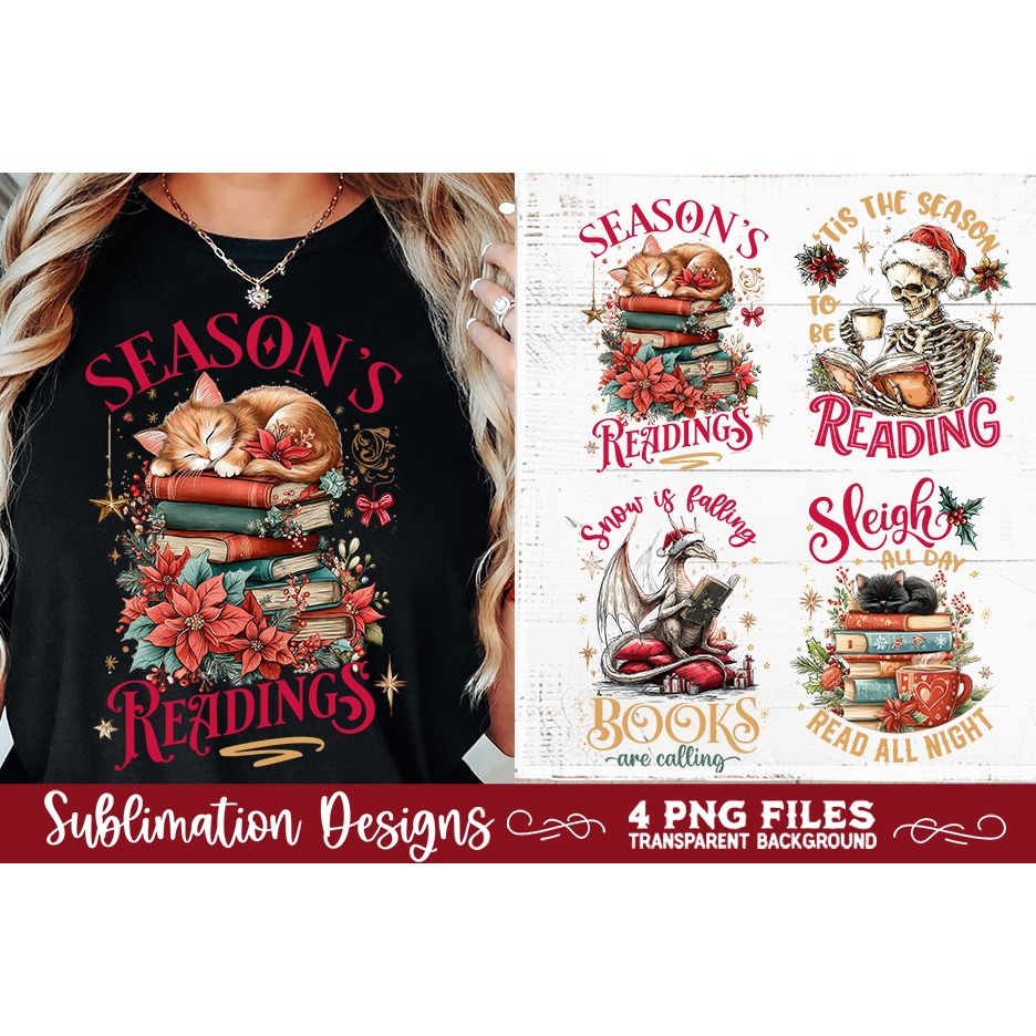 Christmas Book Lover 4 PNG Retro PNG Sublimation 2