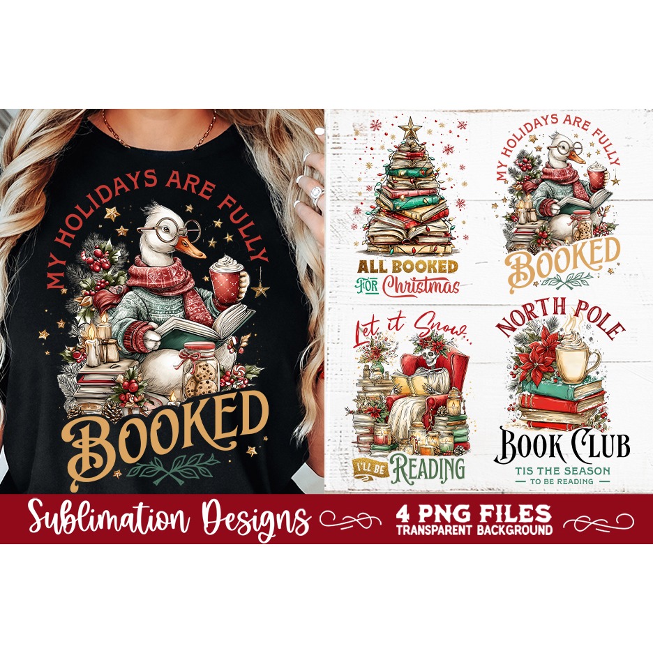Christmas Book Lover 4 PNG Retro PNG Sublimation (10)