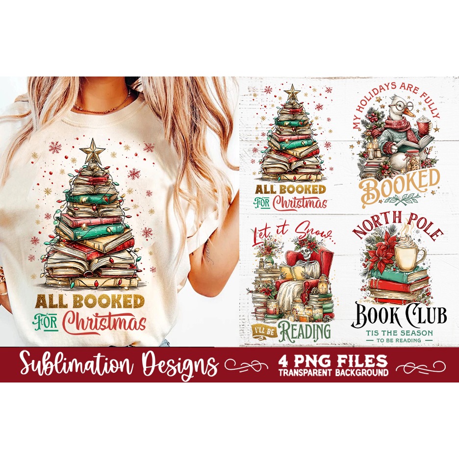 Christmas Book Lover 4 PNG Retro PNG Sublimation (10) 2