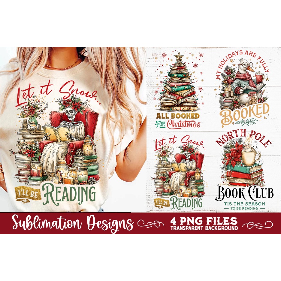 Christmas Book Lover 4 PNG Retro PNG Sublimation (10) 3